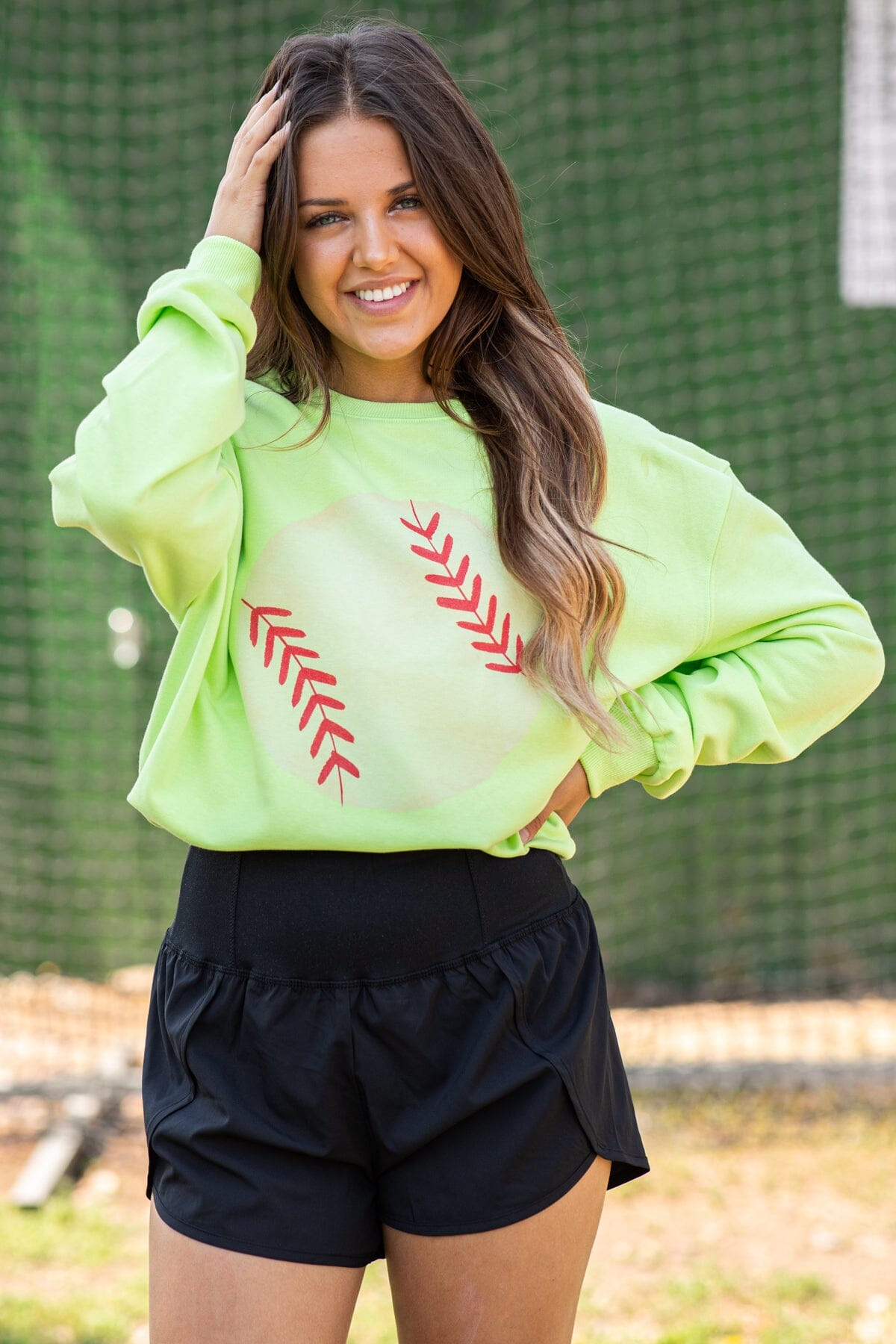 Neon Green Baseball Graphic Sweatshirt - Filly Flair