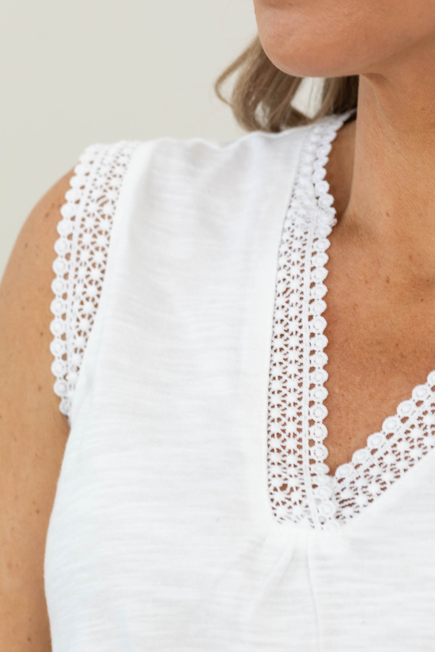 Staccato White Detailed Trim Woven Tank- 100% Cotton
