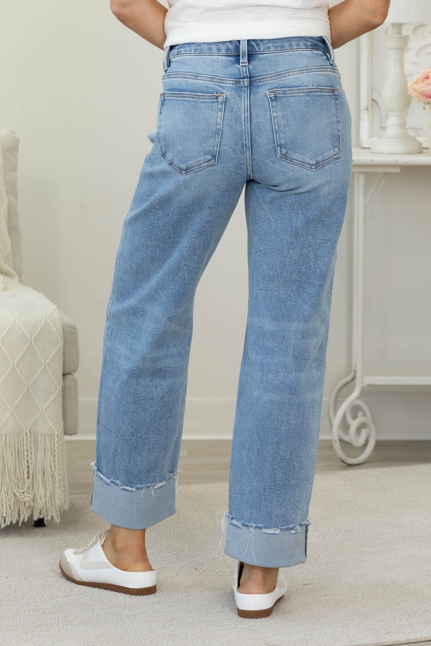 Risen Light Wash High Rise Crop Boyfriend Cuffed Jeans