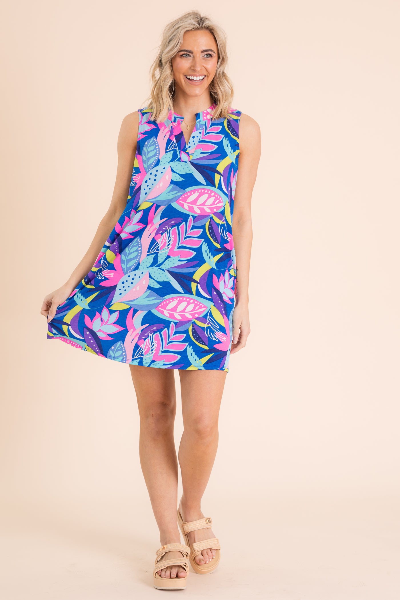 Royal And Neon Pink Wrinkle Free Liz Dress · Filly Flair