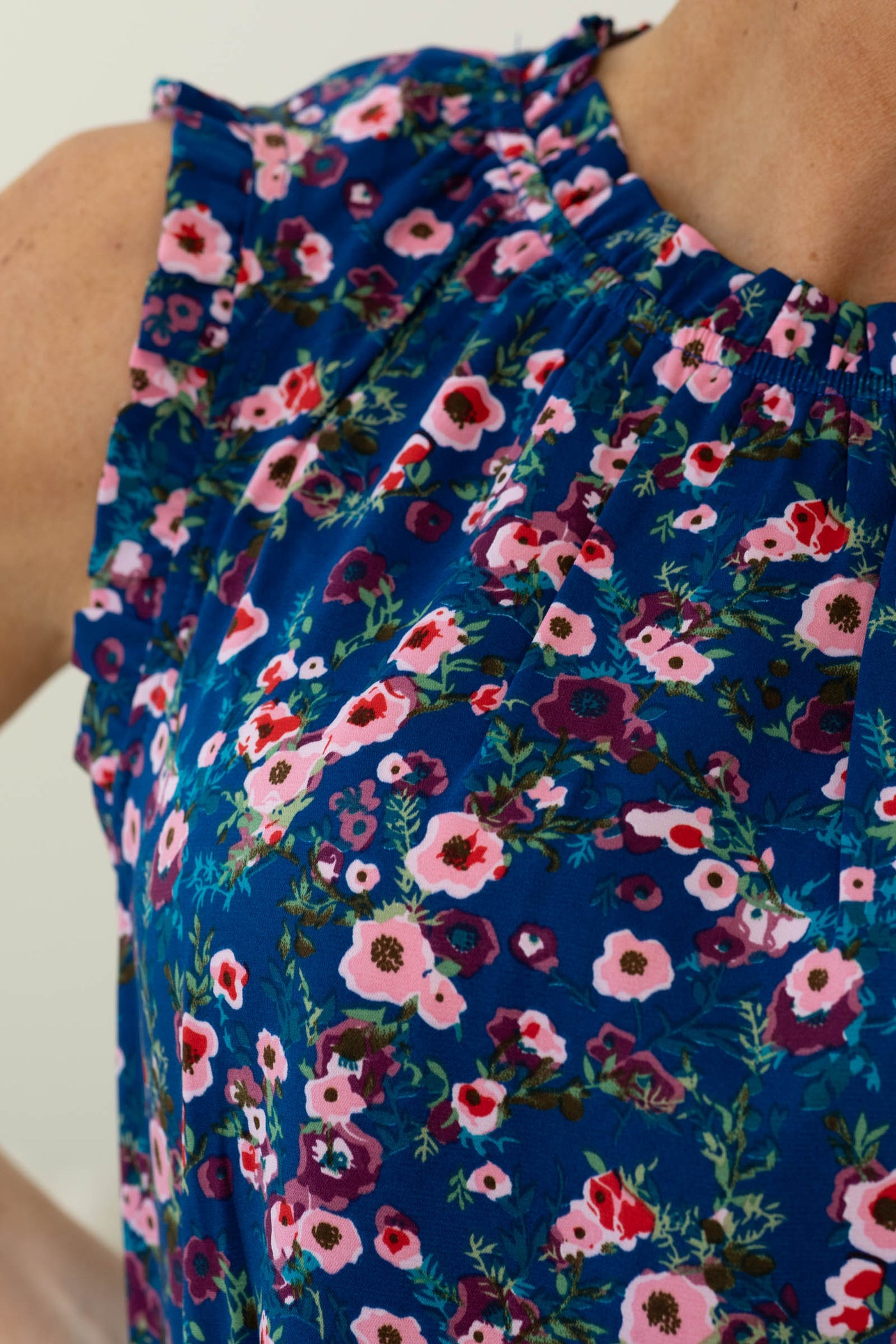 Staccato Navy Floral Print Ruffle Detail Woven Top