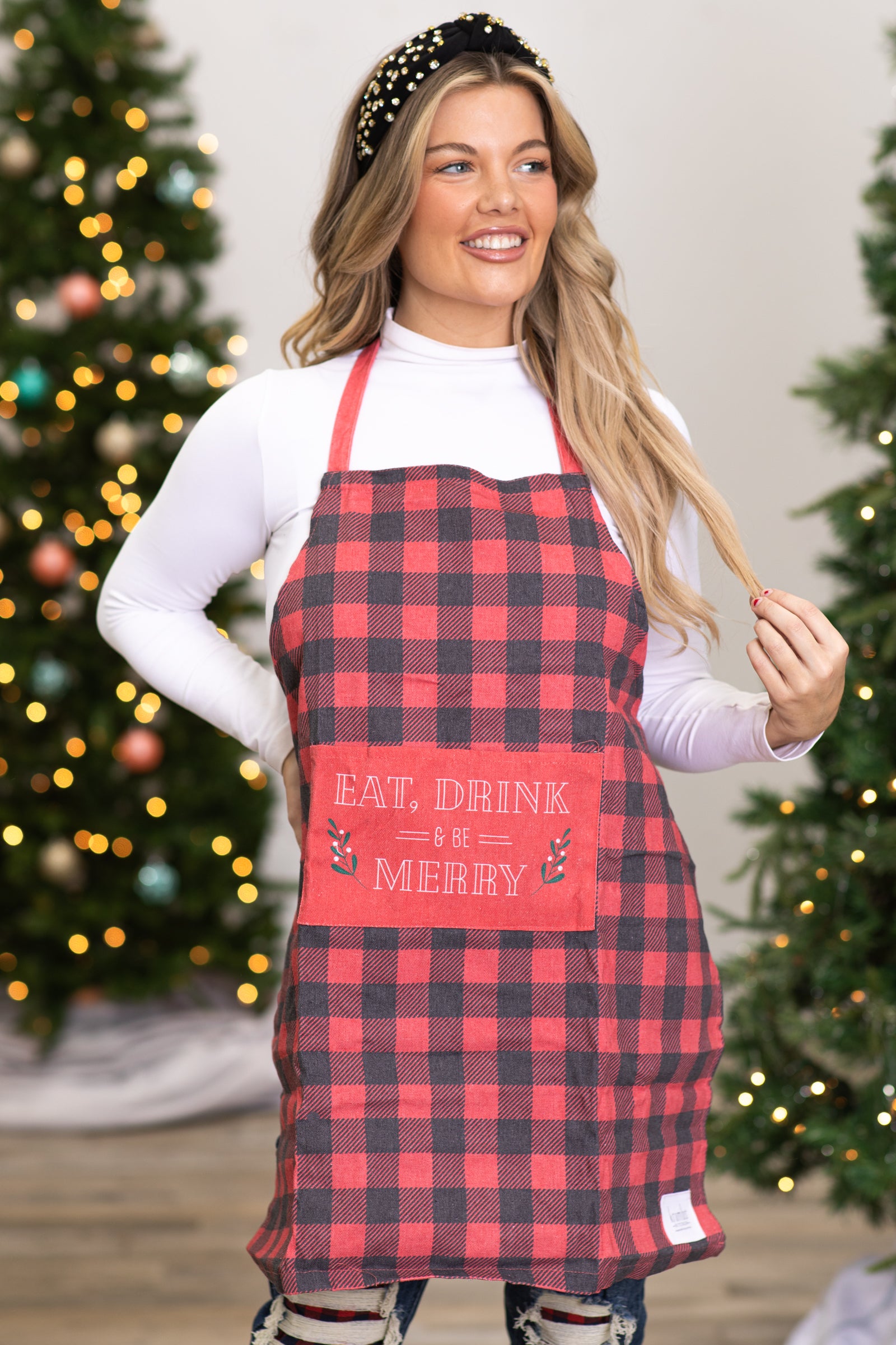 Red Buffalo Plaid Eat Drink Be Merry Apron