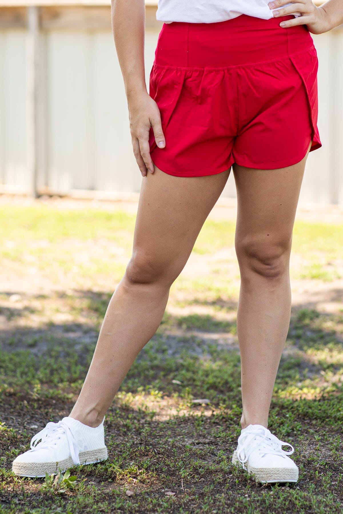 Red Dolphin Hem Shorts With Back Pocket - Filly Flair