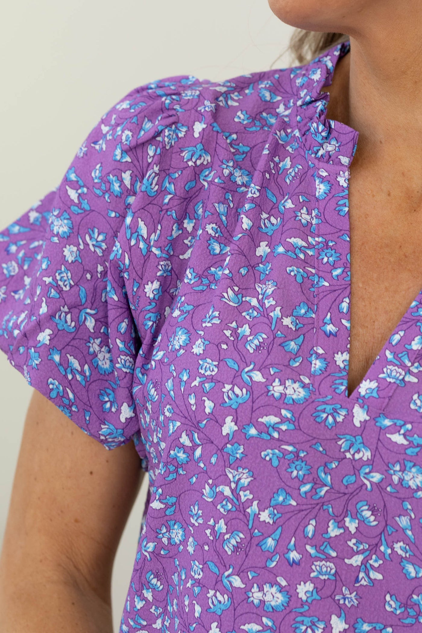 Staccato Lavender Frilled Slip Neck Floral Woven Top
