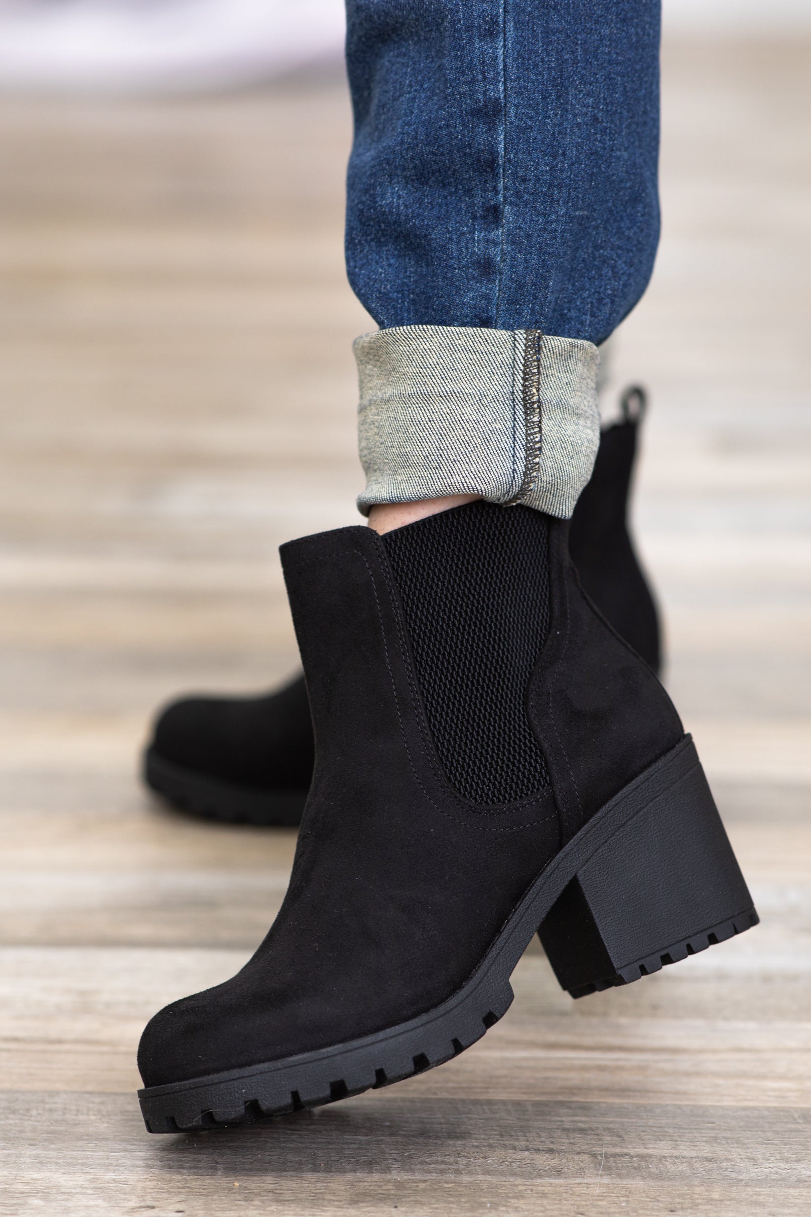 Black Faux Suede Pull On Boots