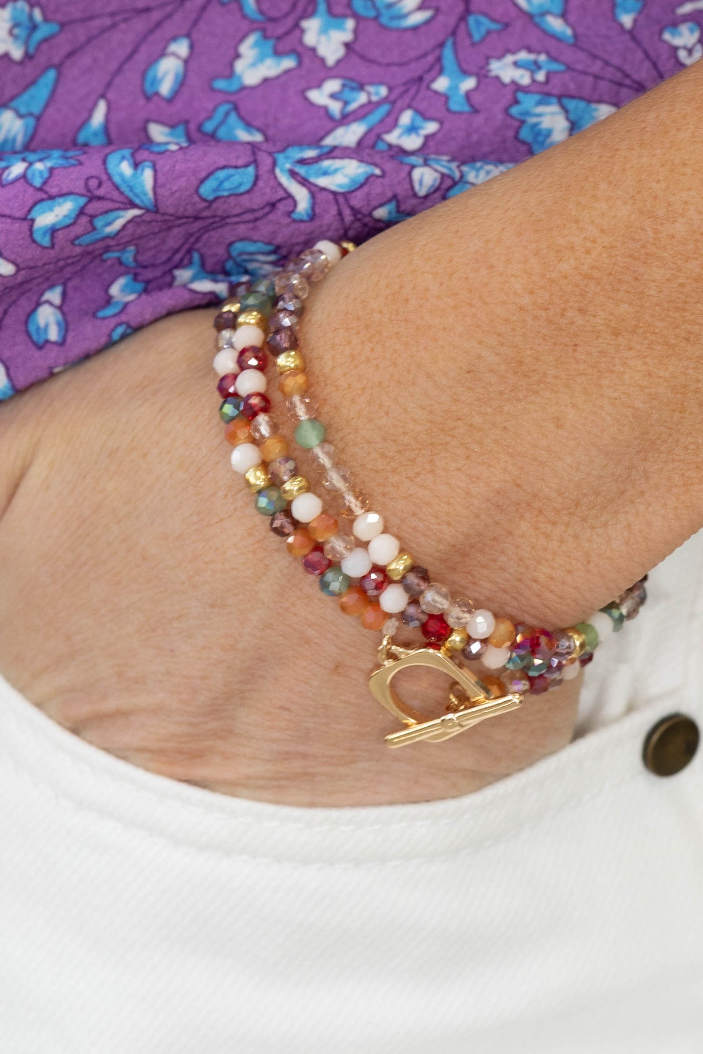 Multicolor Beaded Stretch Bracelets with Toggle