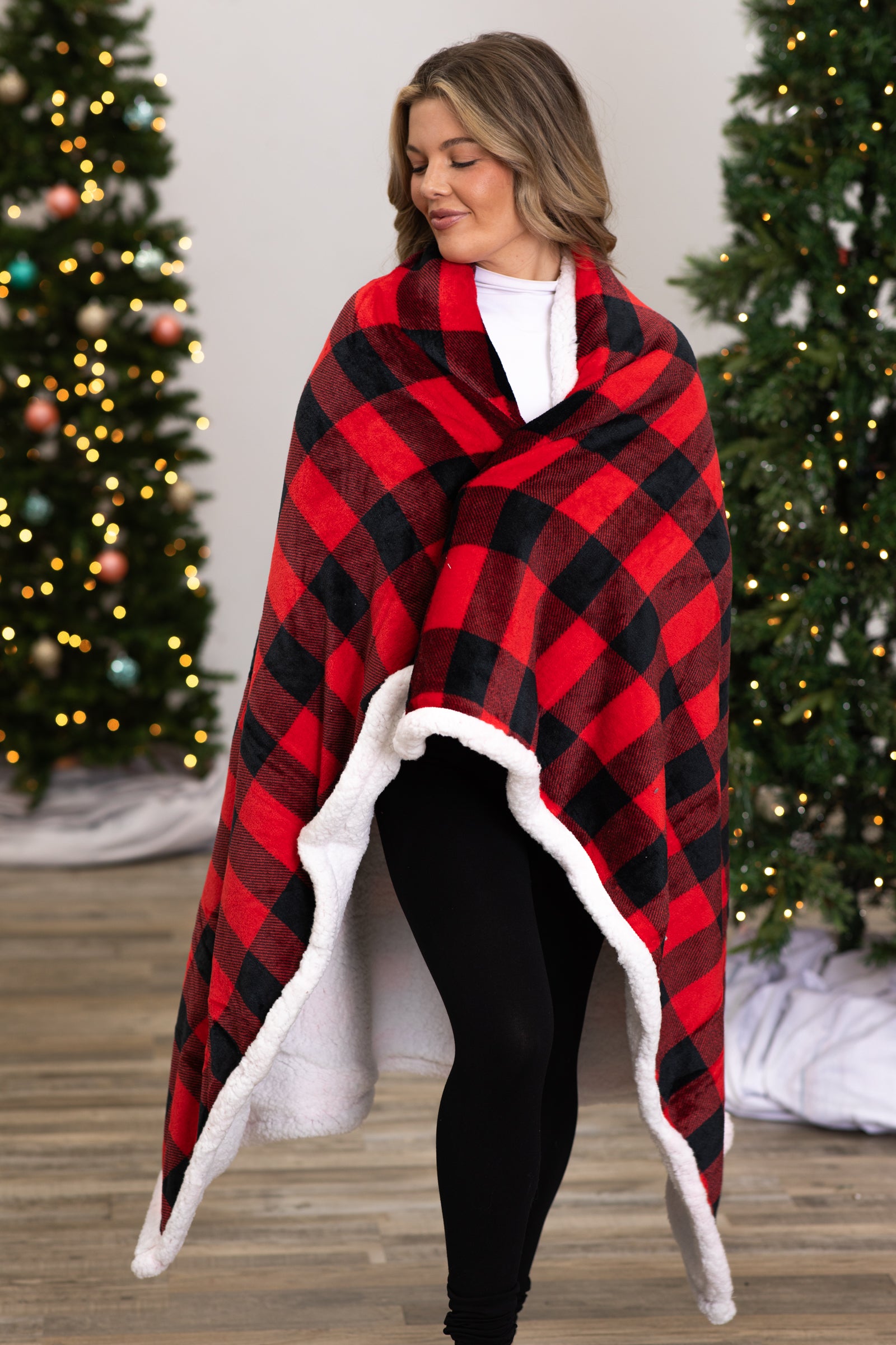 Red and Black Plaid Sherpa Back Blanket