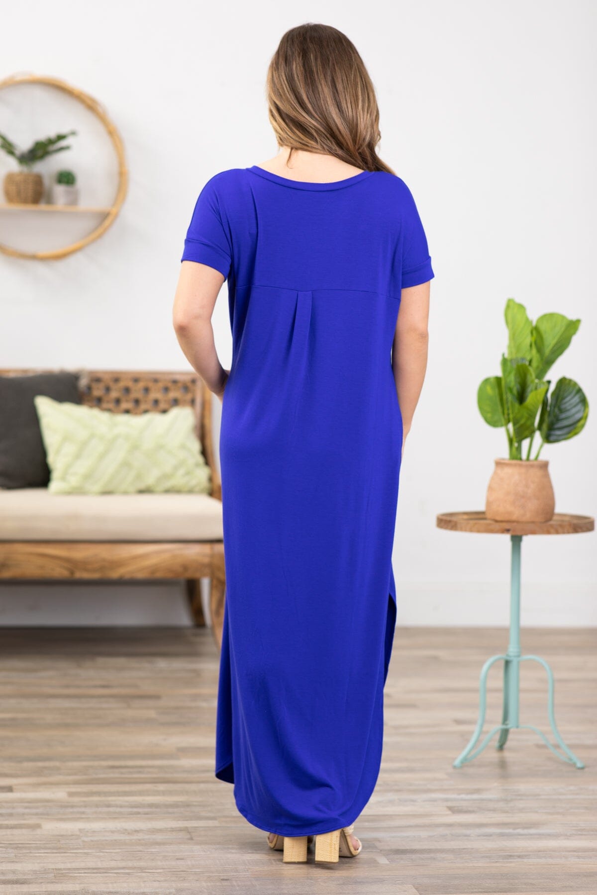 Cobalt Short Sleeve Round Hem Maxi Dress - Filly Flair