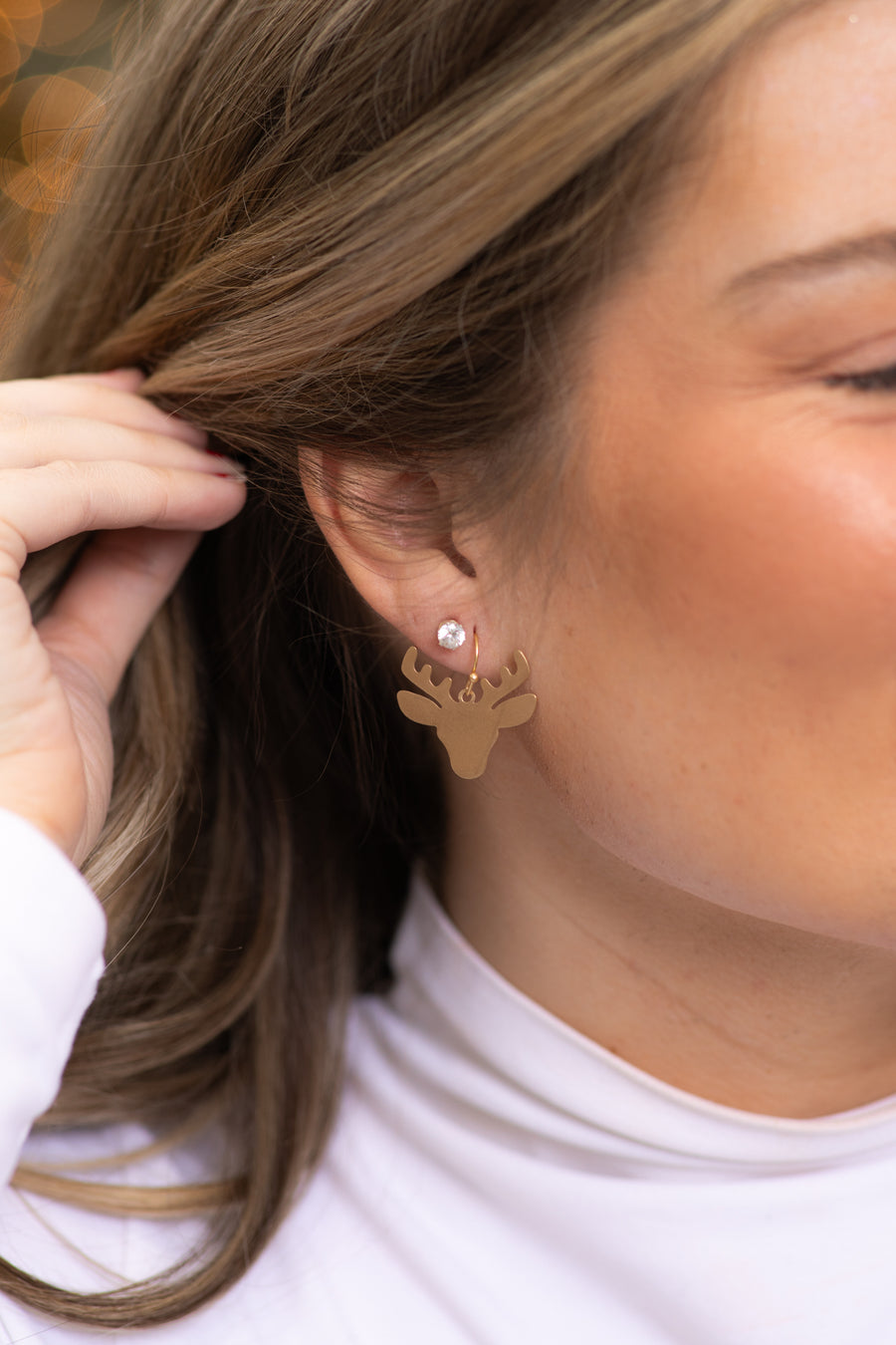 Gold Matte Reindeer Earrings