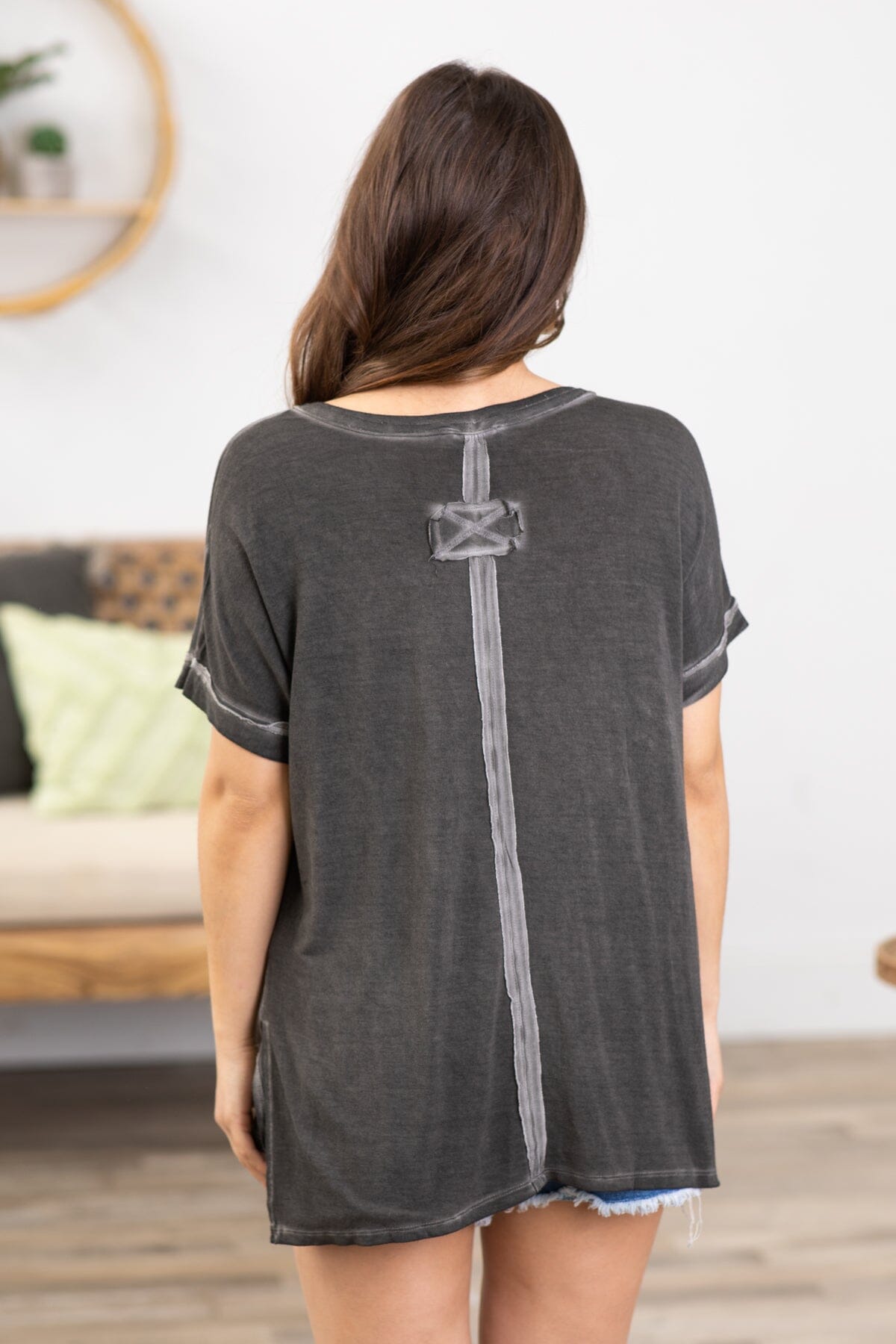 Charcoal Washed V-Neck Top - Filly Flair