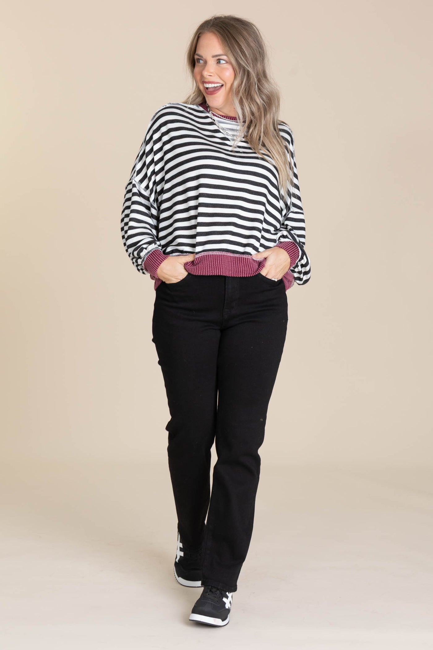 Stripe Drop Shoulder Sweatshirts