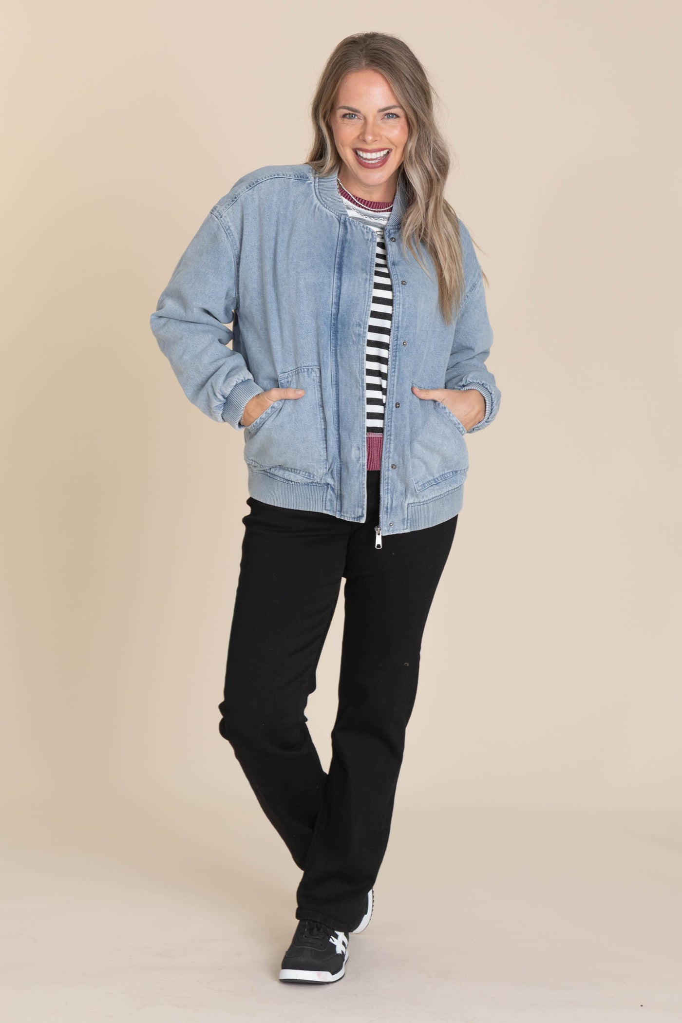 Denim Bomber Jacket With Pockets