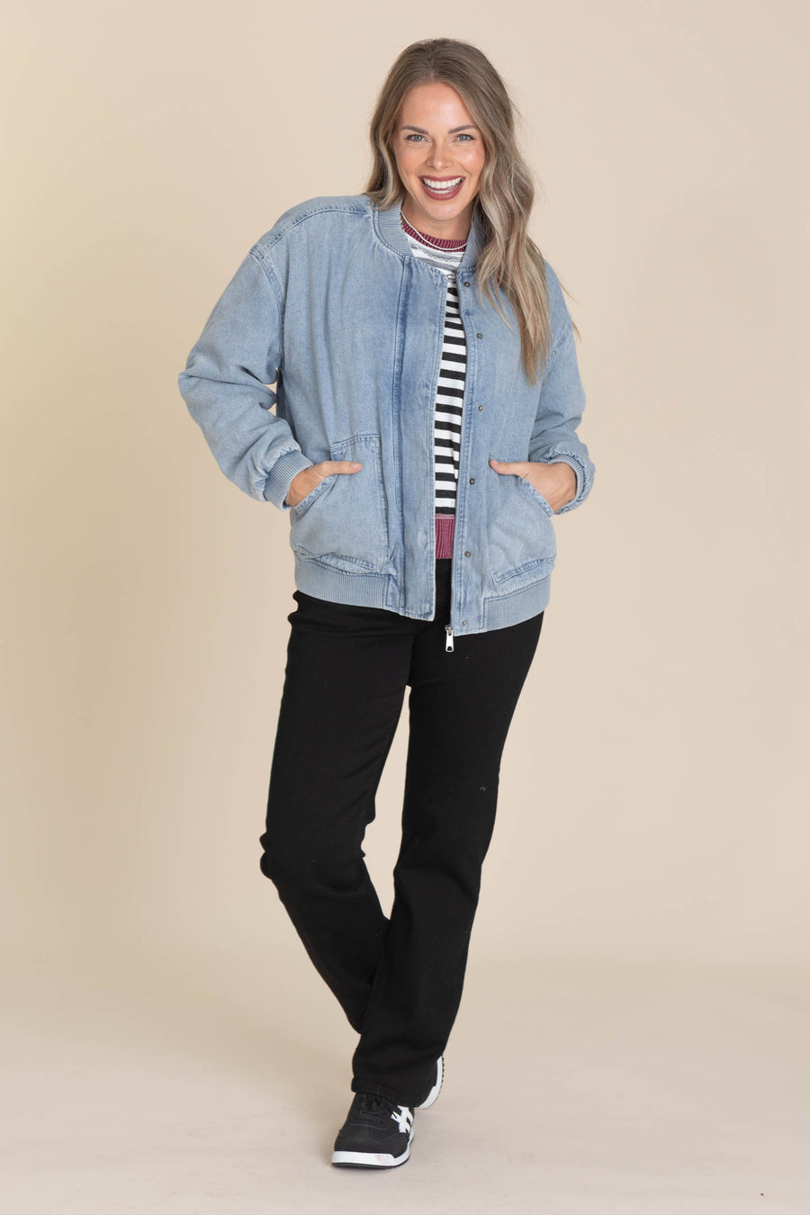 Denim Bomber Jacket With Pockets