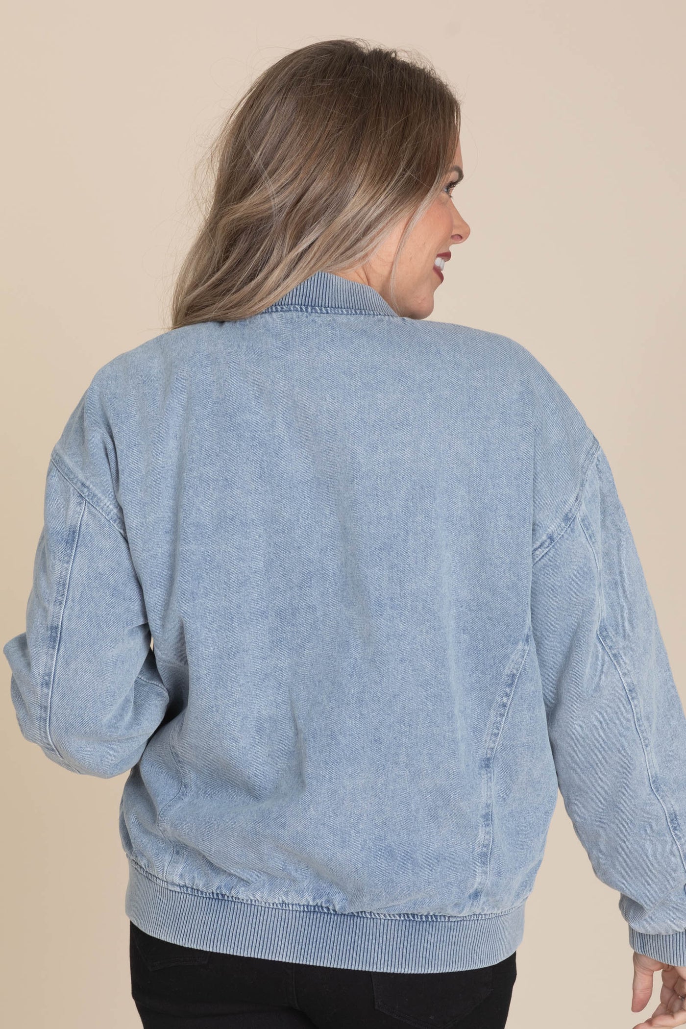 Denim Bomber Jacket With Pockets