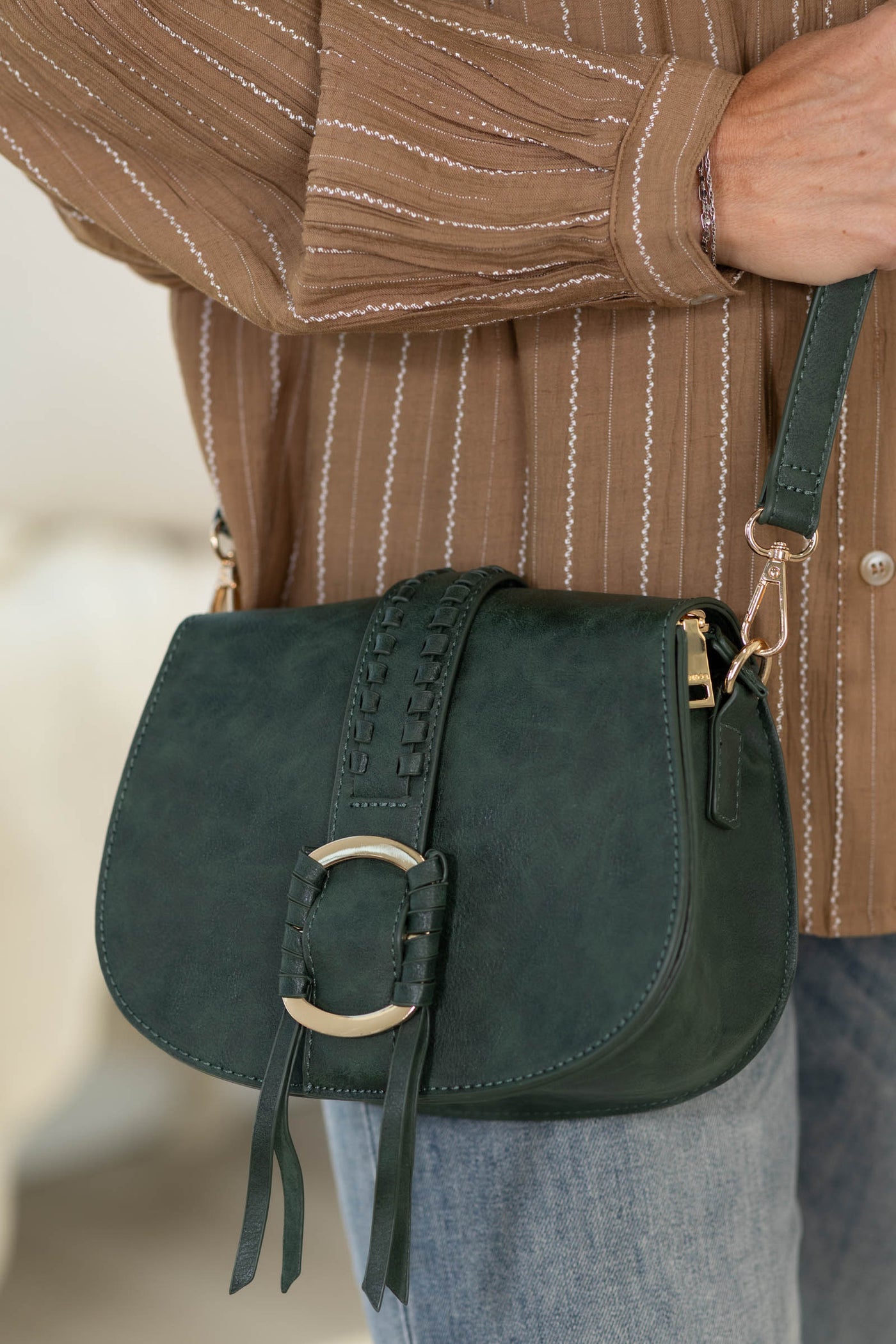 Hunter Green Front Detail Crossbody