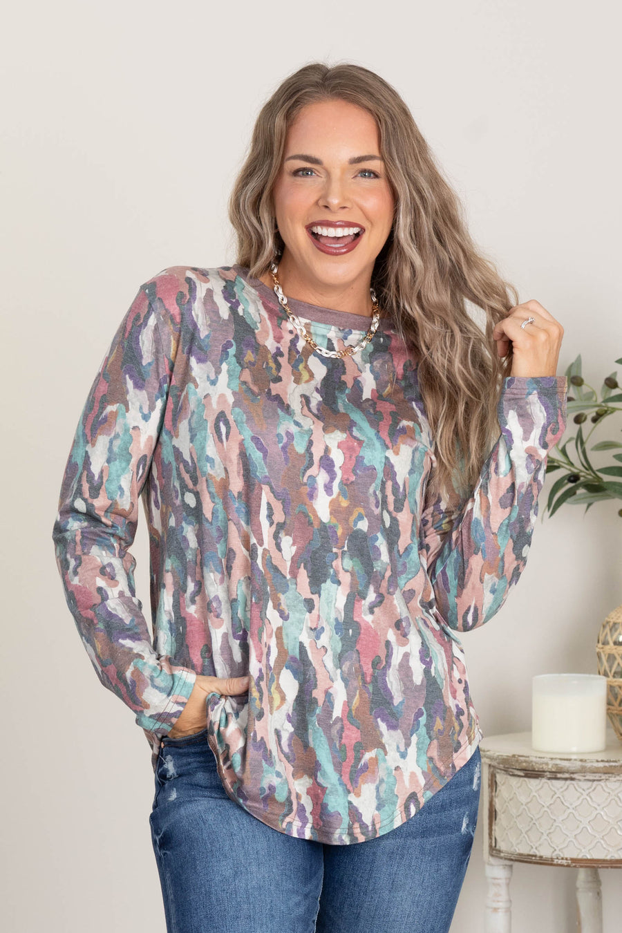 Out The Door Top By Filly Flair in Watercolor Print
