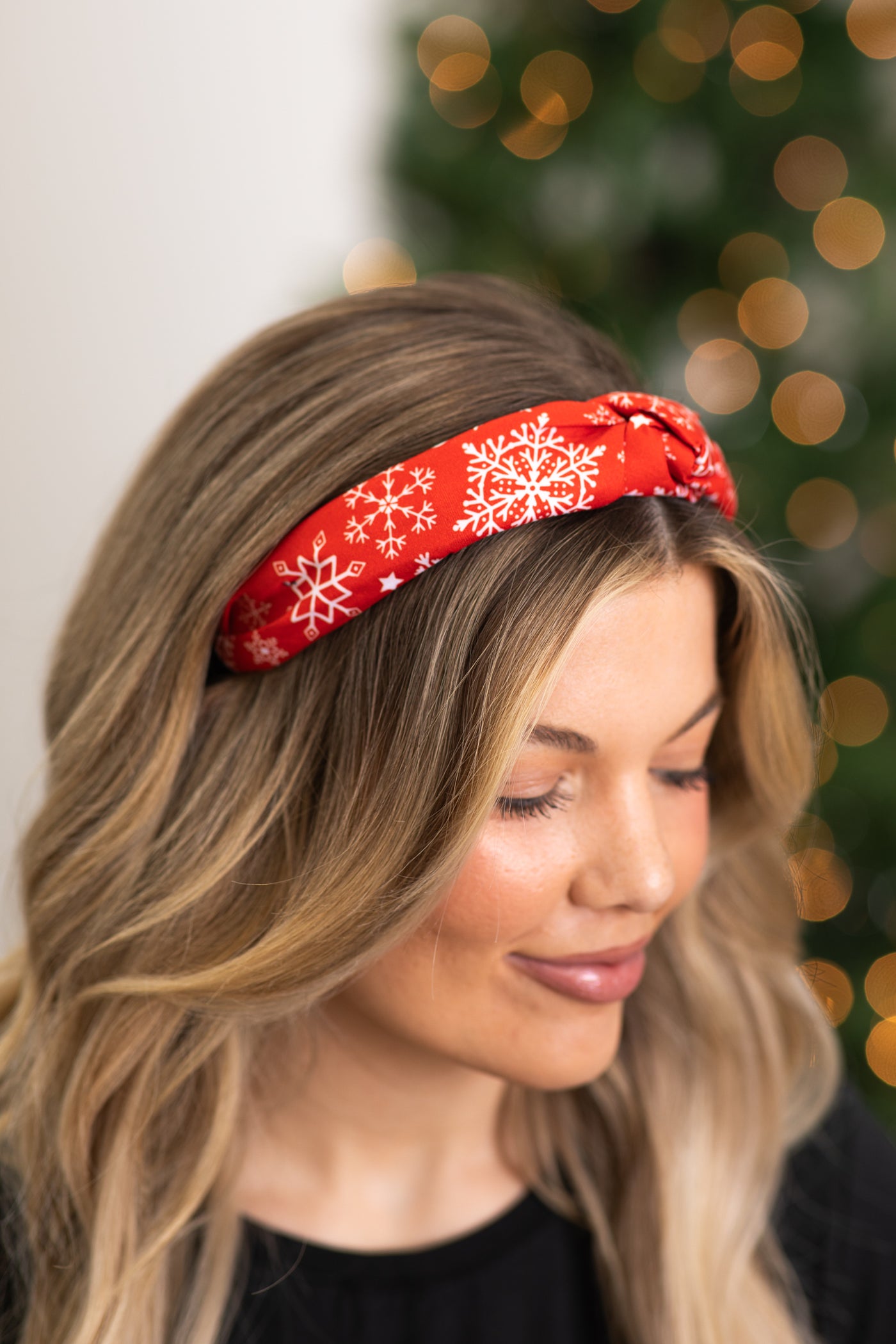 Red and White Snowflake Knot Headband