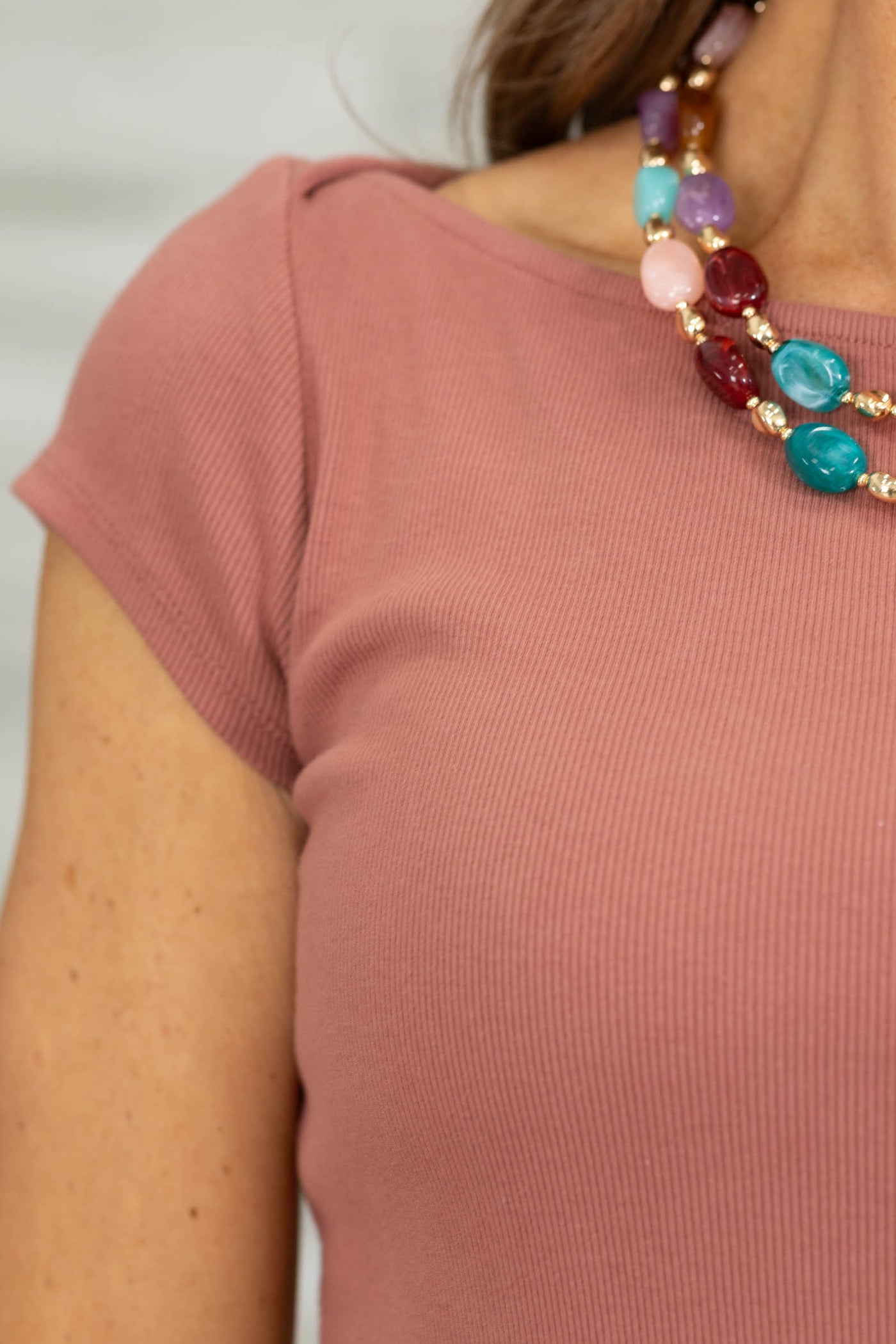 Terracotta Mixed Material Boat Neck Dress