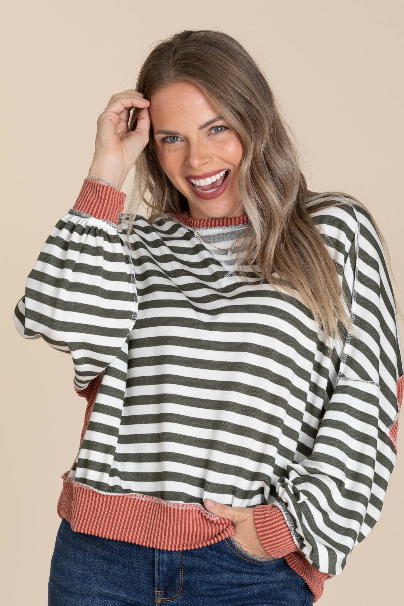 Stripe Drop Shoulder Sweatshirts