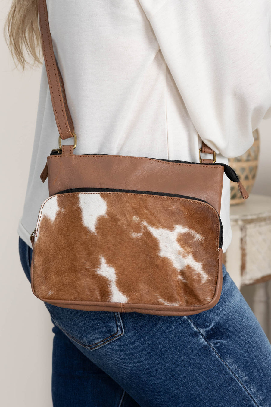 Camel Genuine Cowhide Crossbody