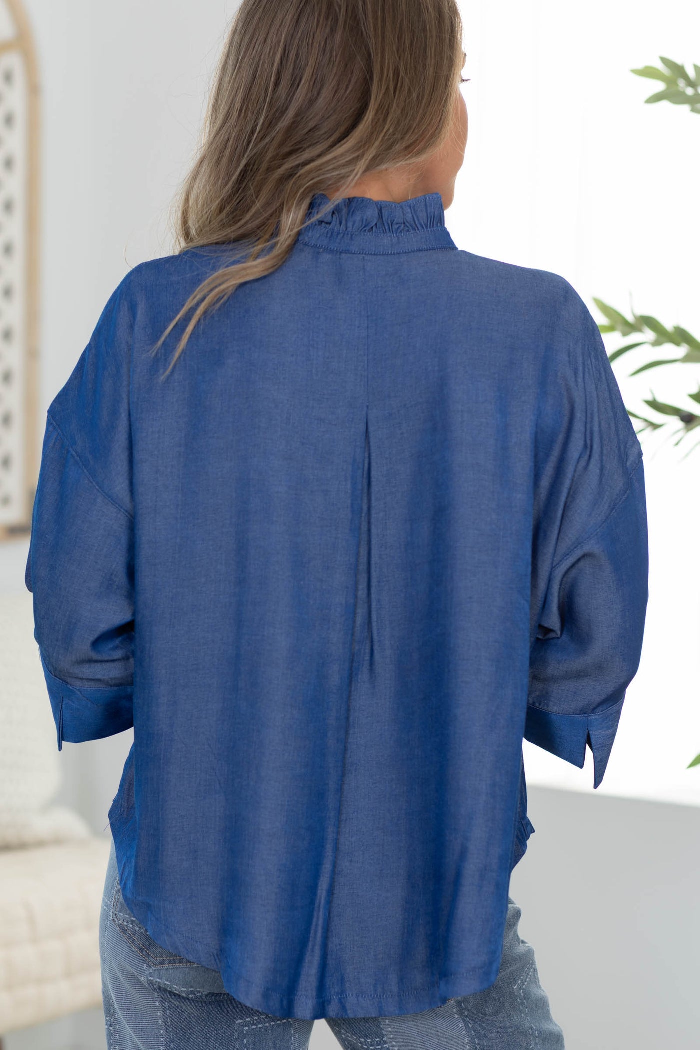 Ruffle V-Neck Wide Short Sleeves Woven Top