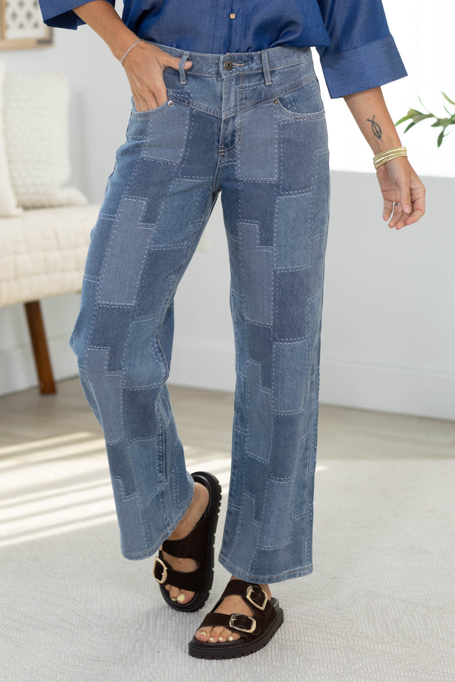 Mica Patch Blue High Rise Leg Ankle Jeans