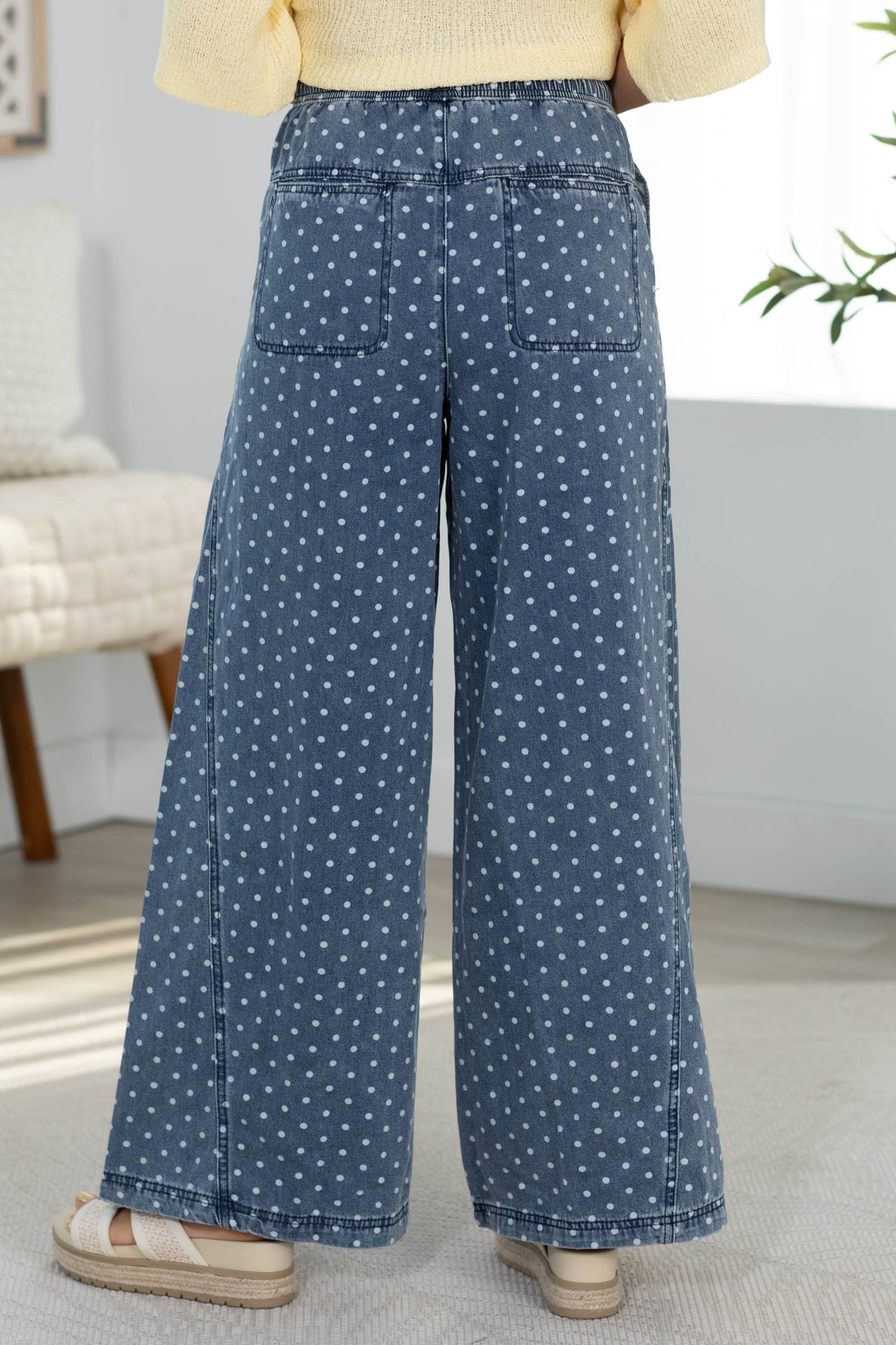 Denim Polka Dot Drawstring Pants