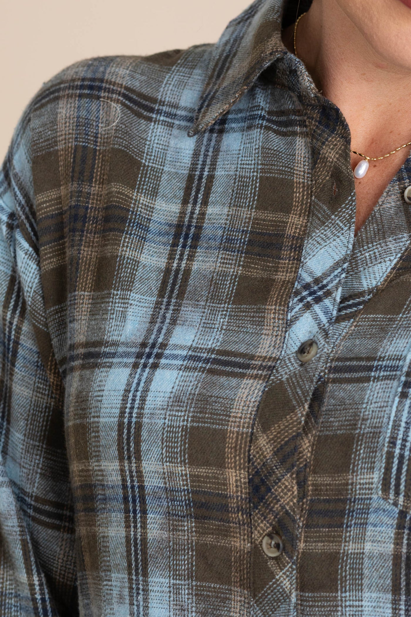 Brown Mineral Washed Plaid Shirt Dress