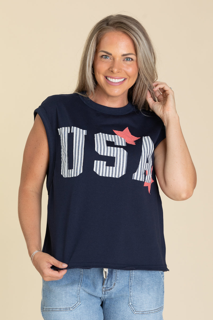 Navy USA Muscle Knit Tank Top