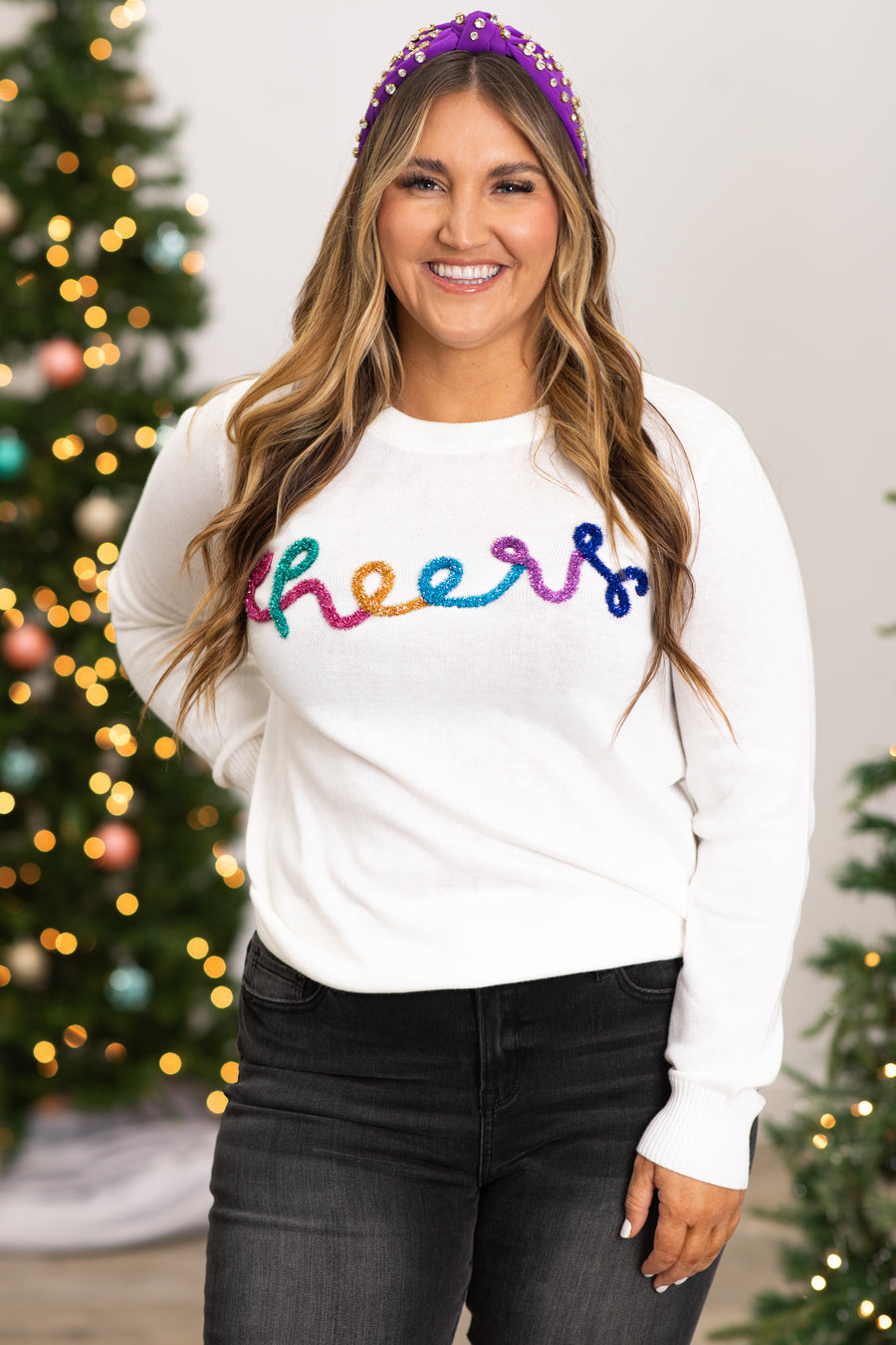 Off White Multicolor Cheers Graphic Sweater