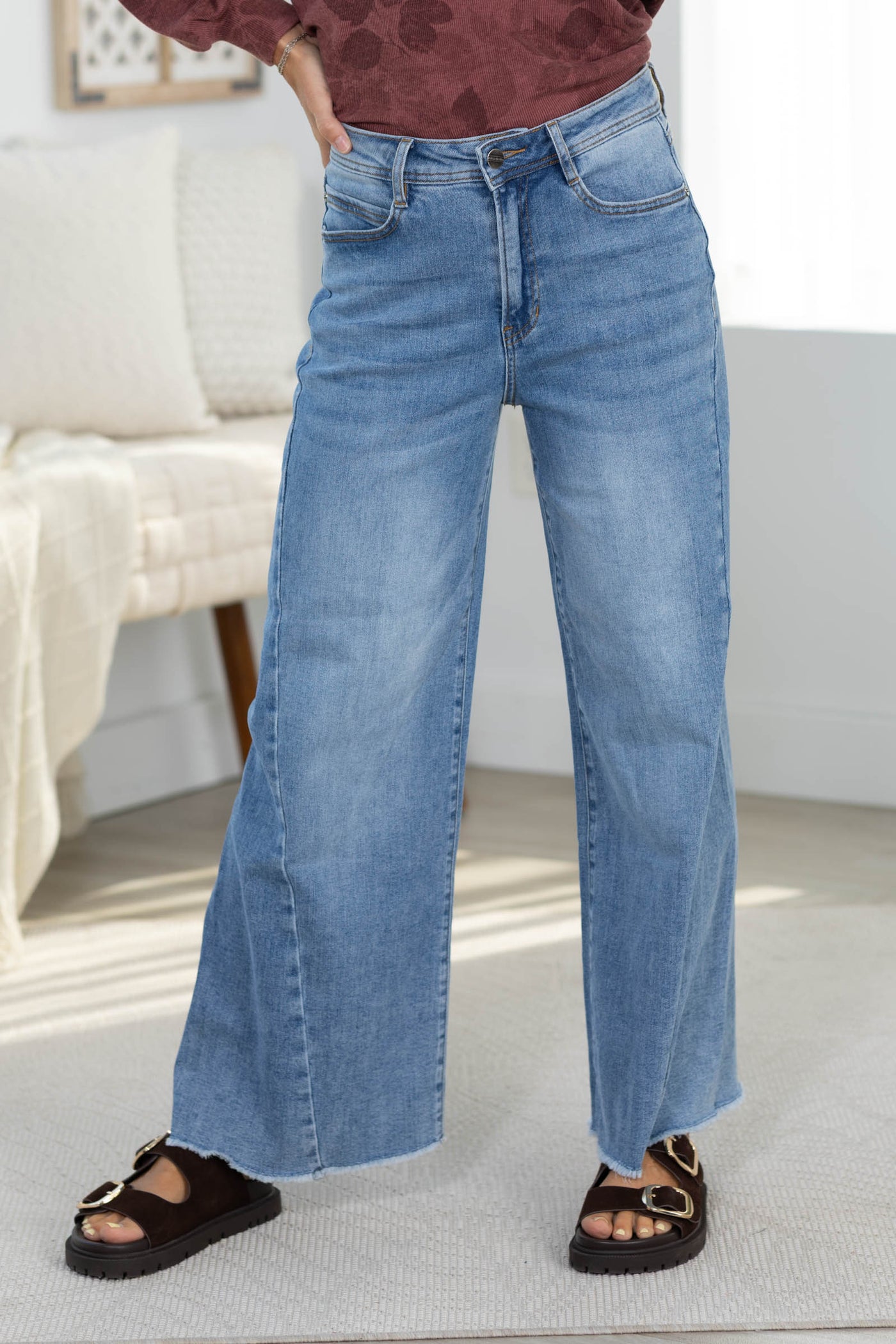 Mica High Rise Wide Ankle Raw Hem Jeans