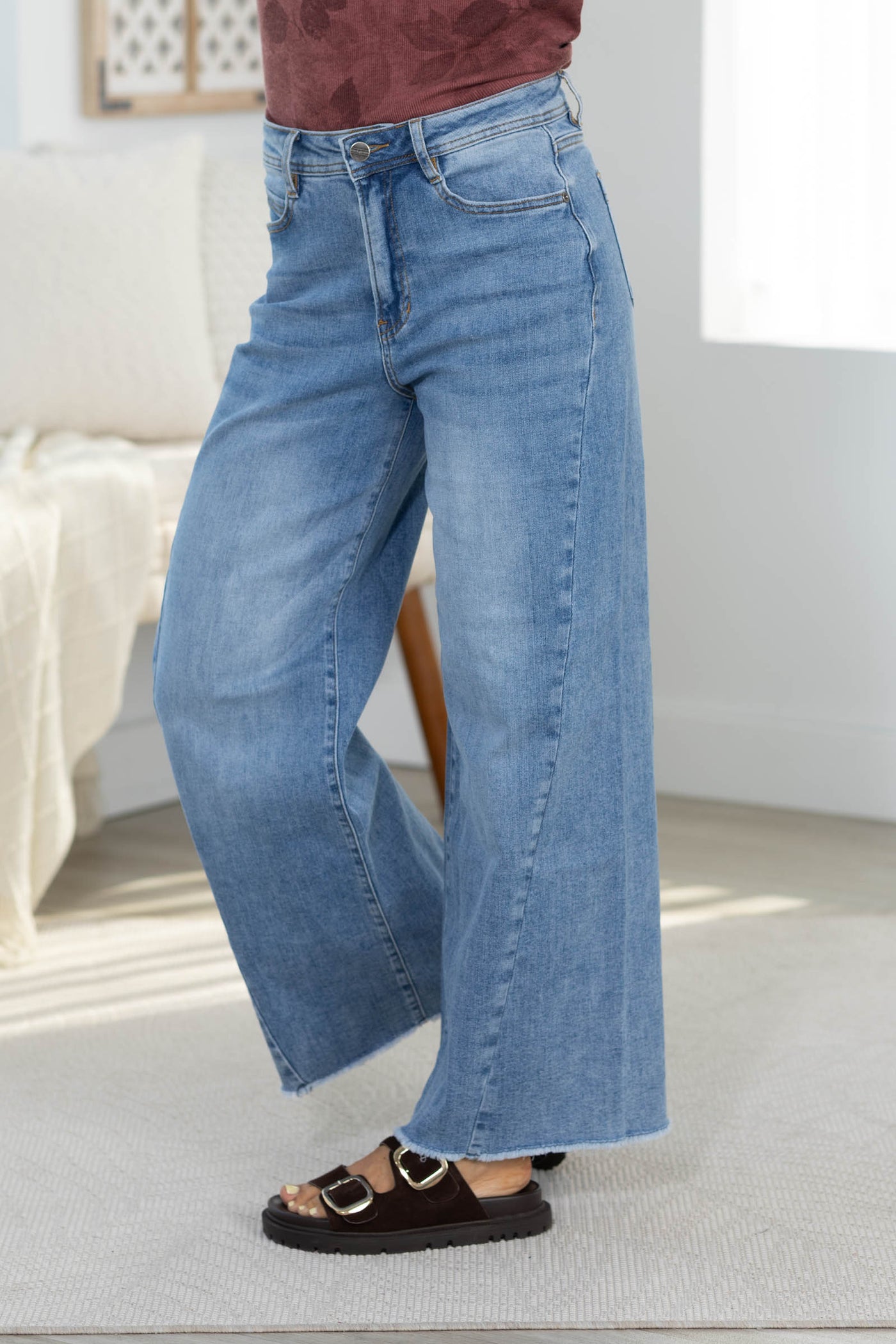 Mica High Rise Wide Ankle Raw Hem Jeans