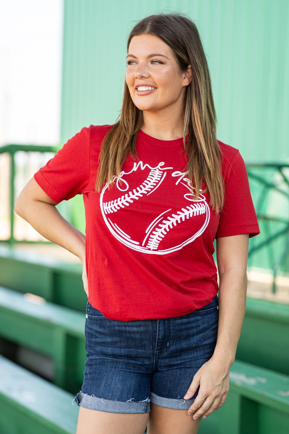 Red and White Game Day Baseball Graphic Tee - Filly Flair