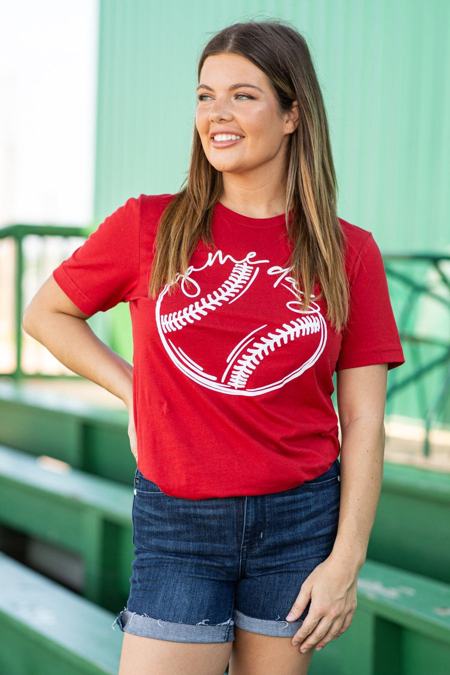 Red and White Game Day Baseball Graphic Tee - Filly Flair