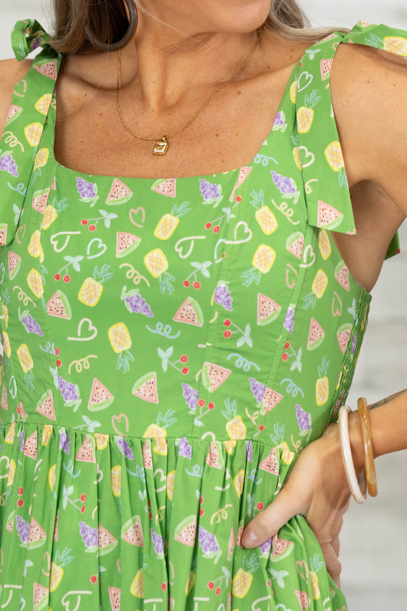 Green With Fruit Tiered Midi Sundress  Filly Flair