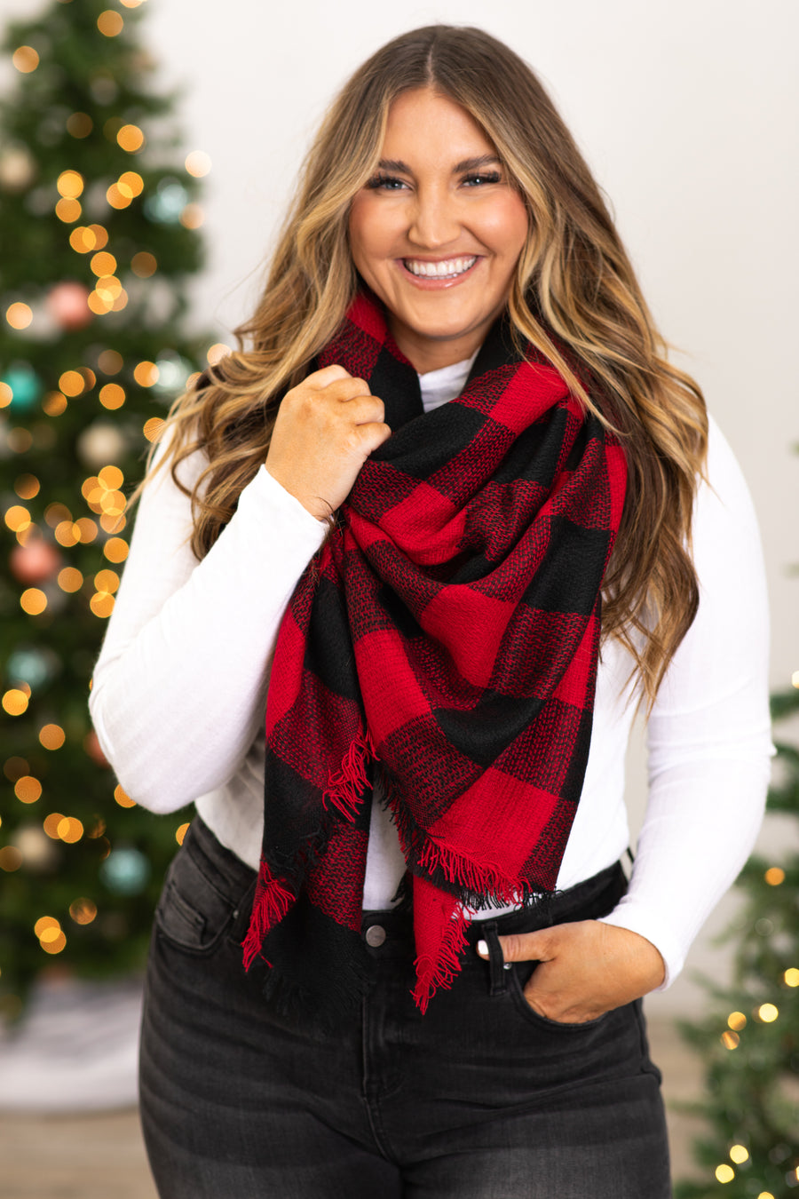 Black and Red Buffalo Plaid Blanket Scarf