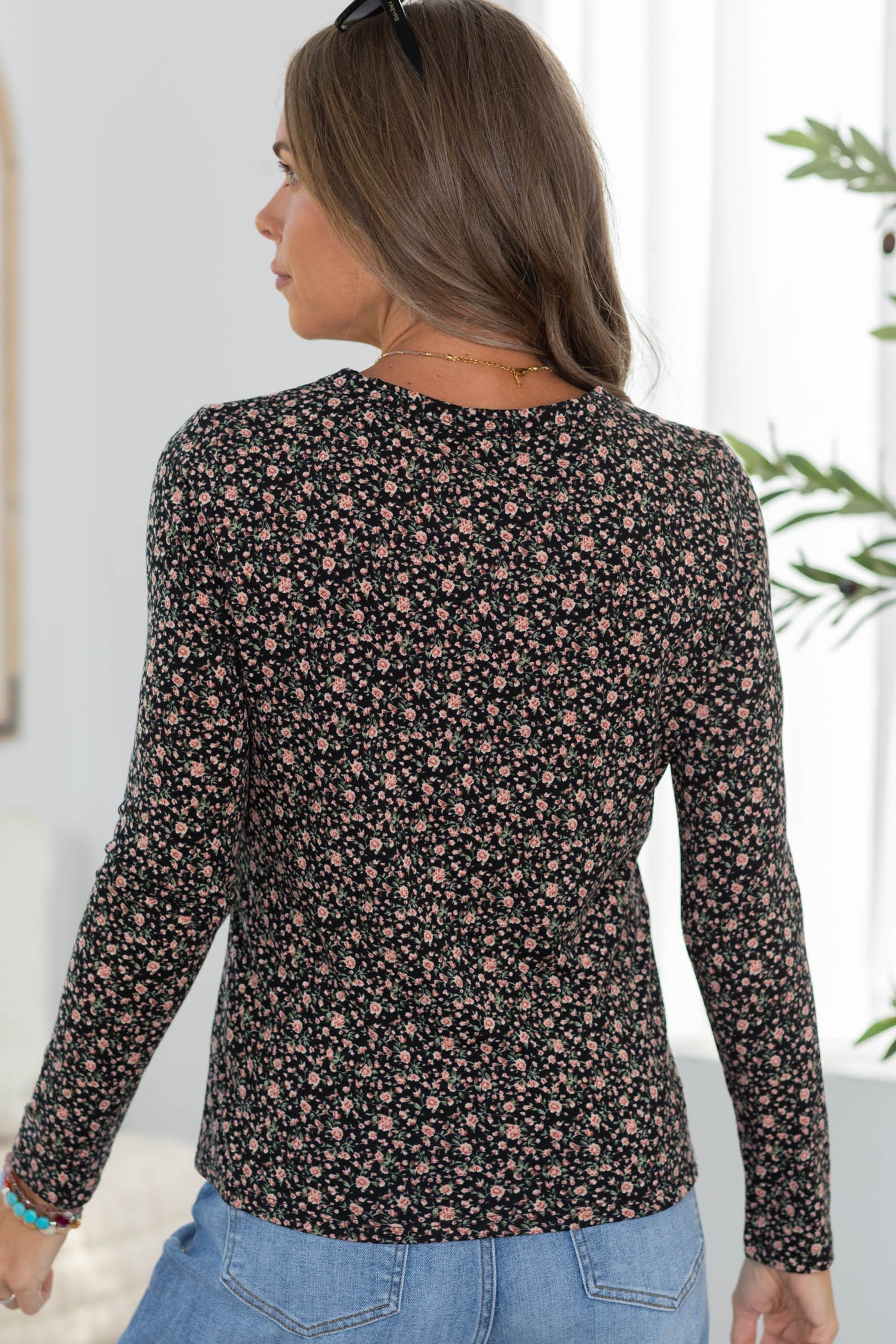 Staccato Crewneck Floral Printed Jersey Knit Top