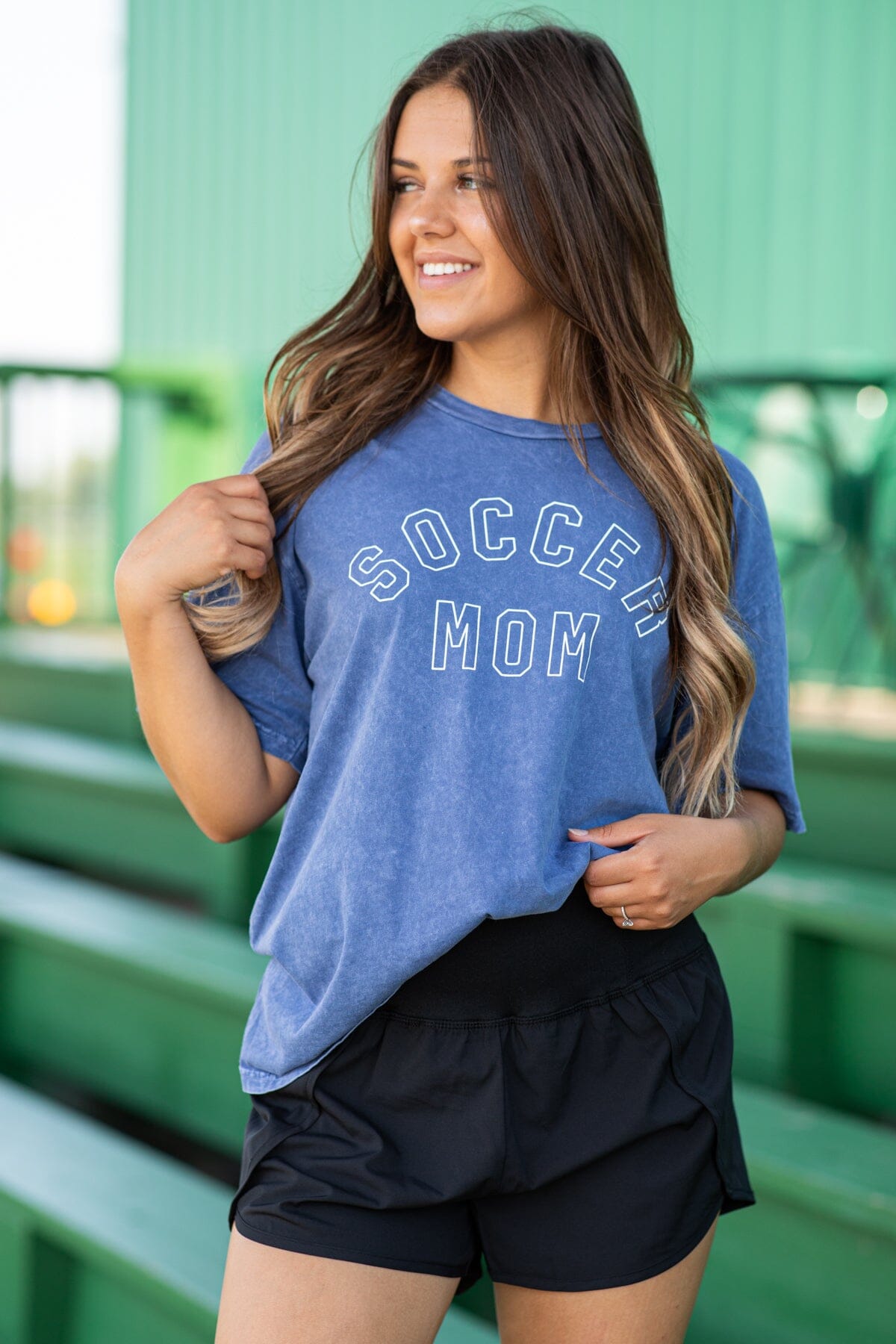 Slate Blue Washed Soccer Mom Graphic Tee - Filly Flair