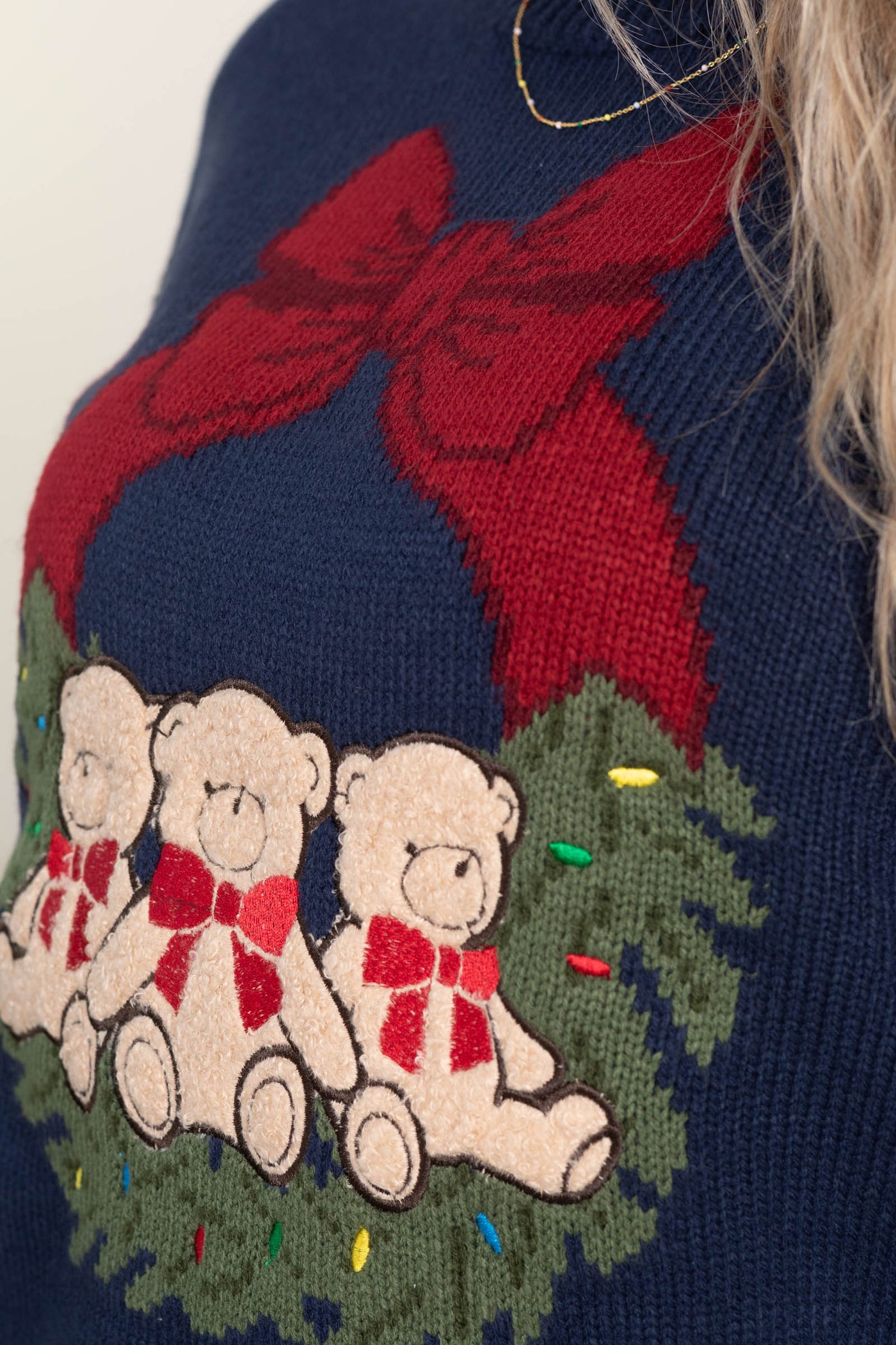 Navy Christmas Wreath With Teddy Bears Sweater