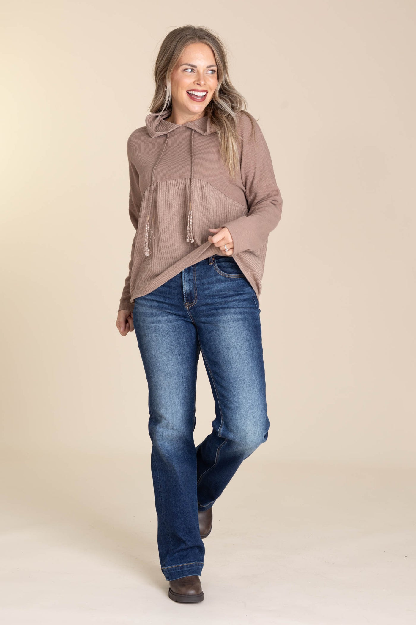 Mocha Hooded Babydoll Top