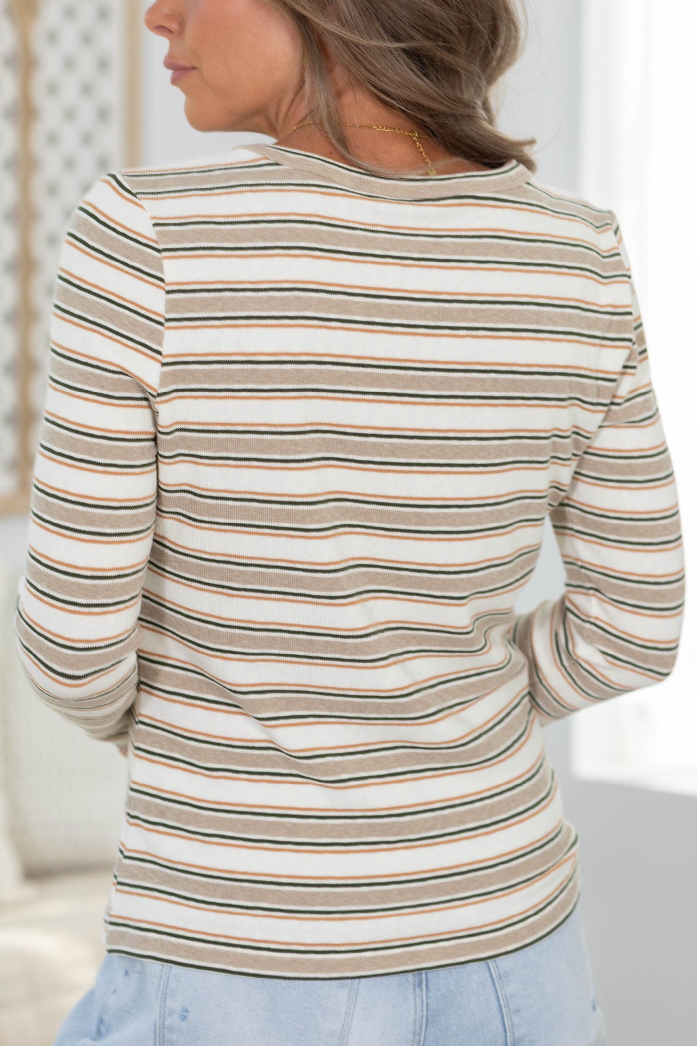 Staccato Multicolor Striped Soft Micro Rib Long Sleeve Knit Top