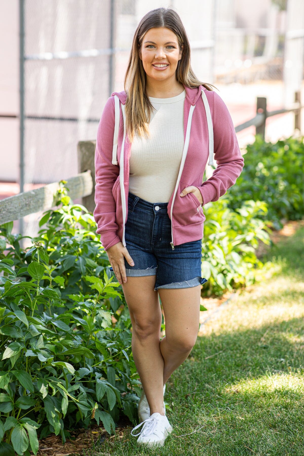 Dusty rose zip up hoodie Clearance