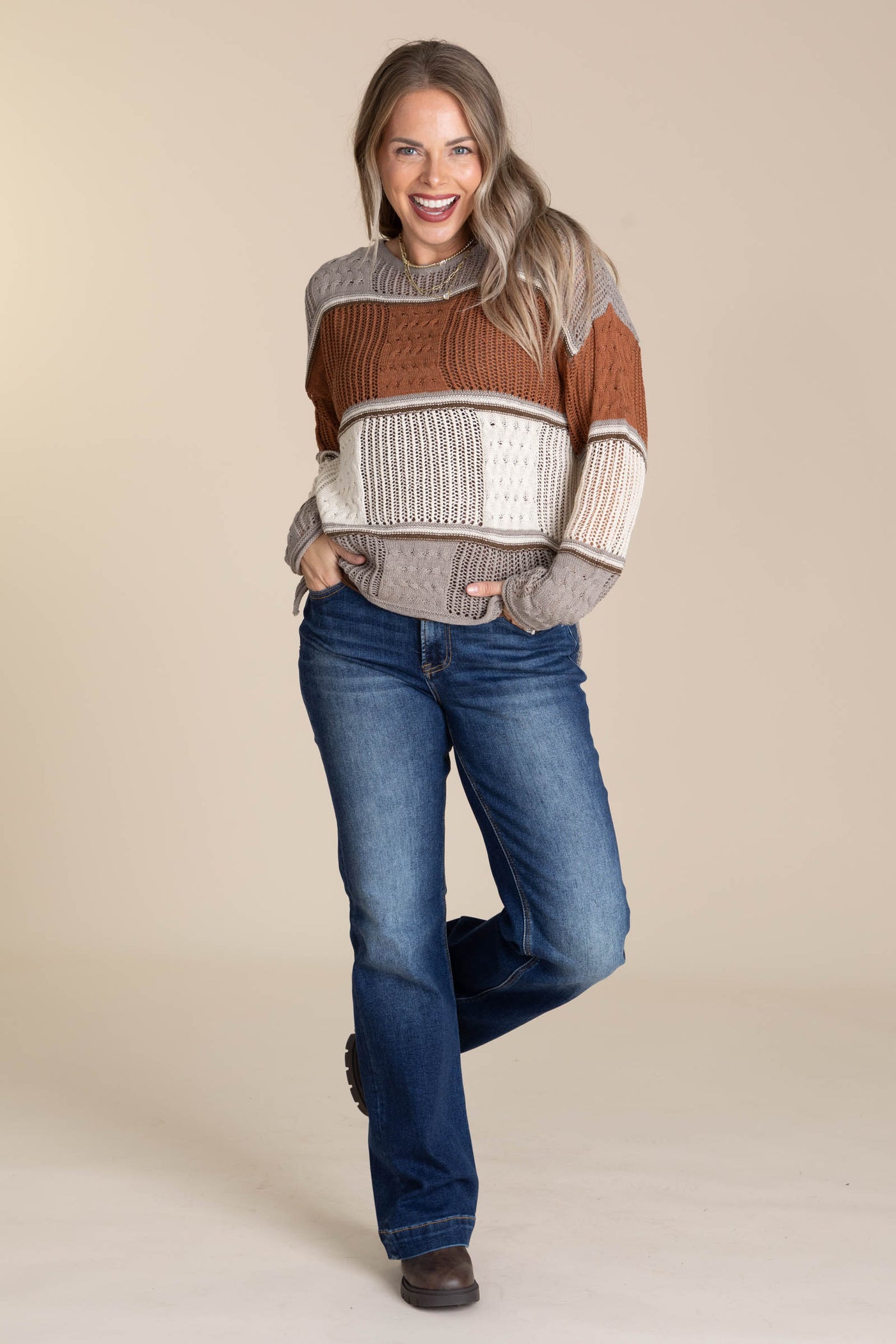 Mocha And Rust Colorblock Sweater