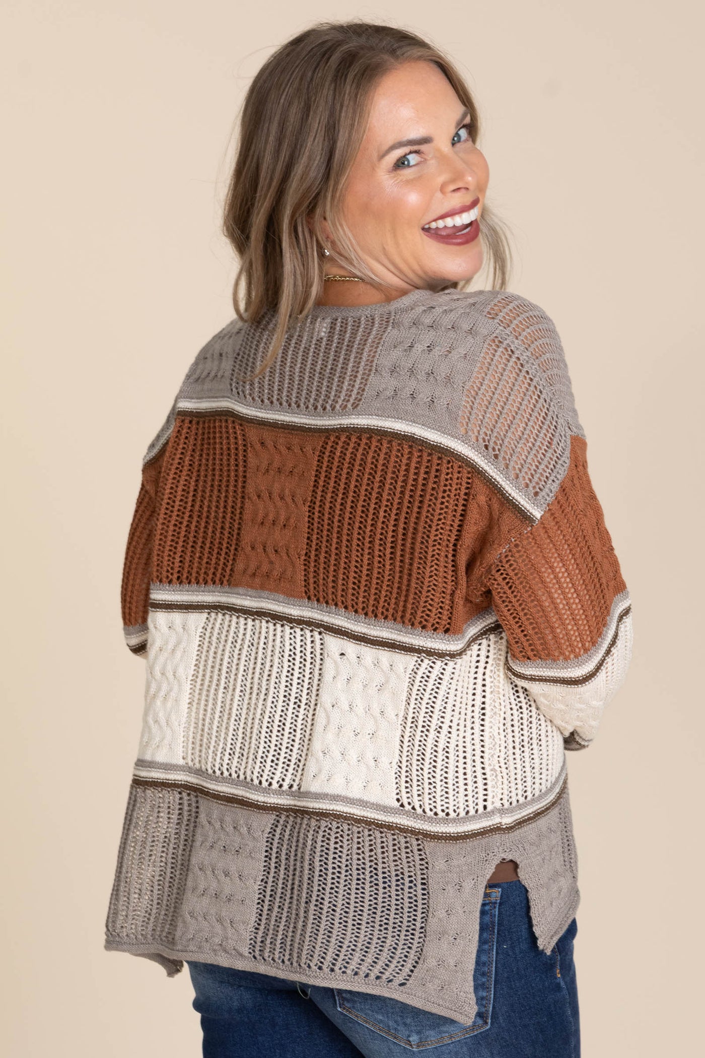 Mocha And Rust Colorblock Sweater