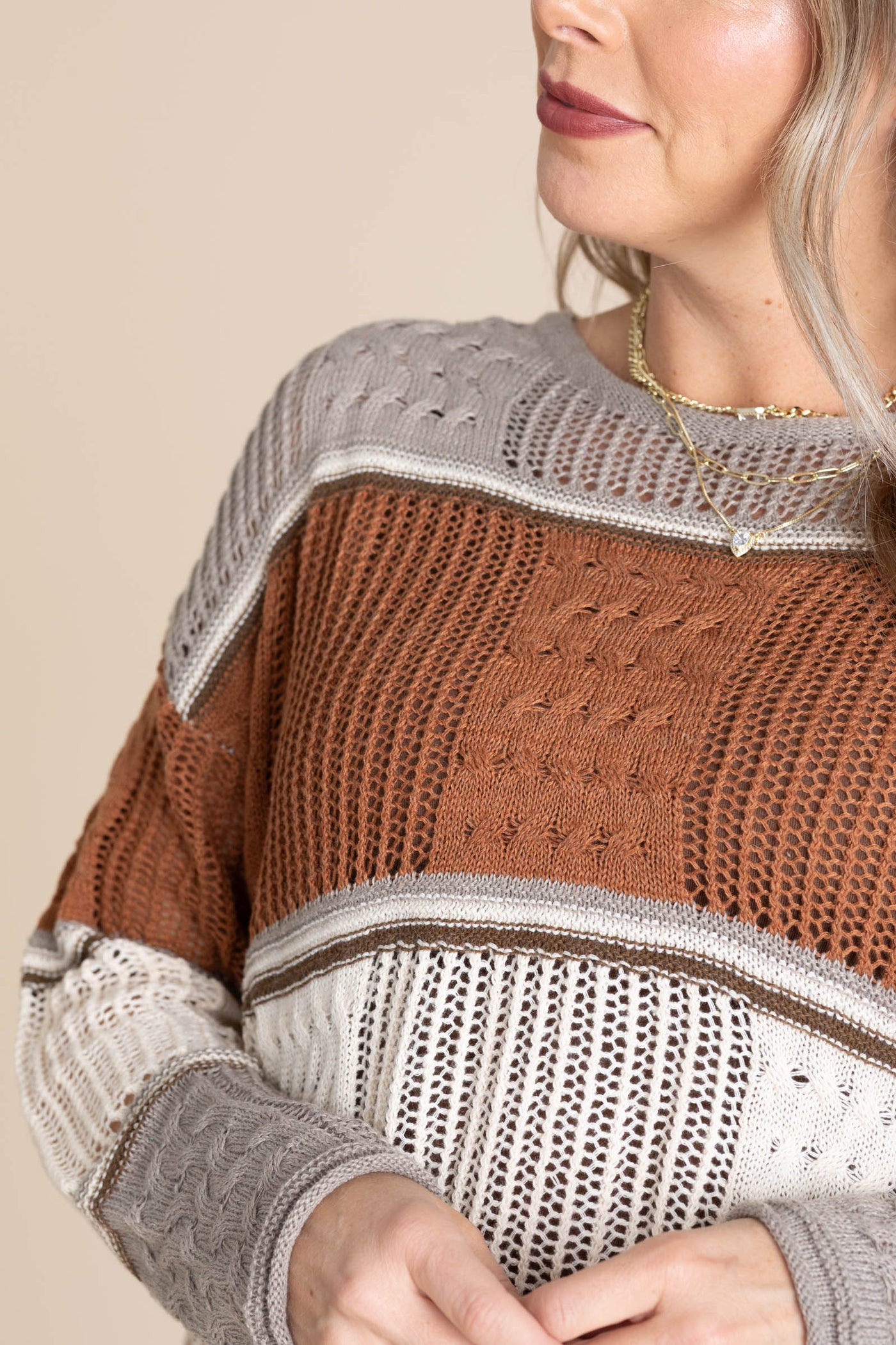 Mocha And Rust Colorblock Sweater