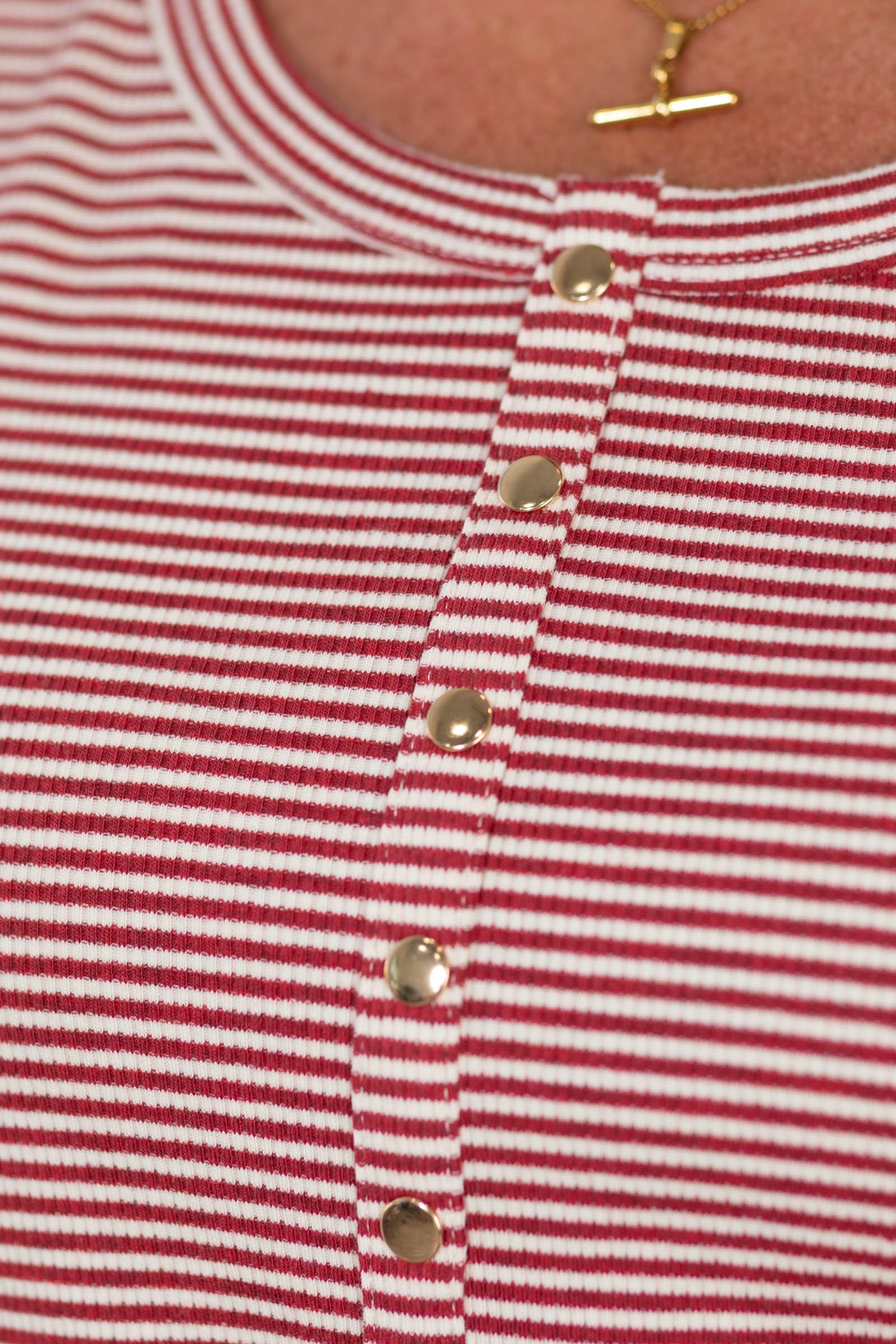 Staccato Scoop Neck Striped Henley Knit Top