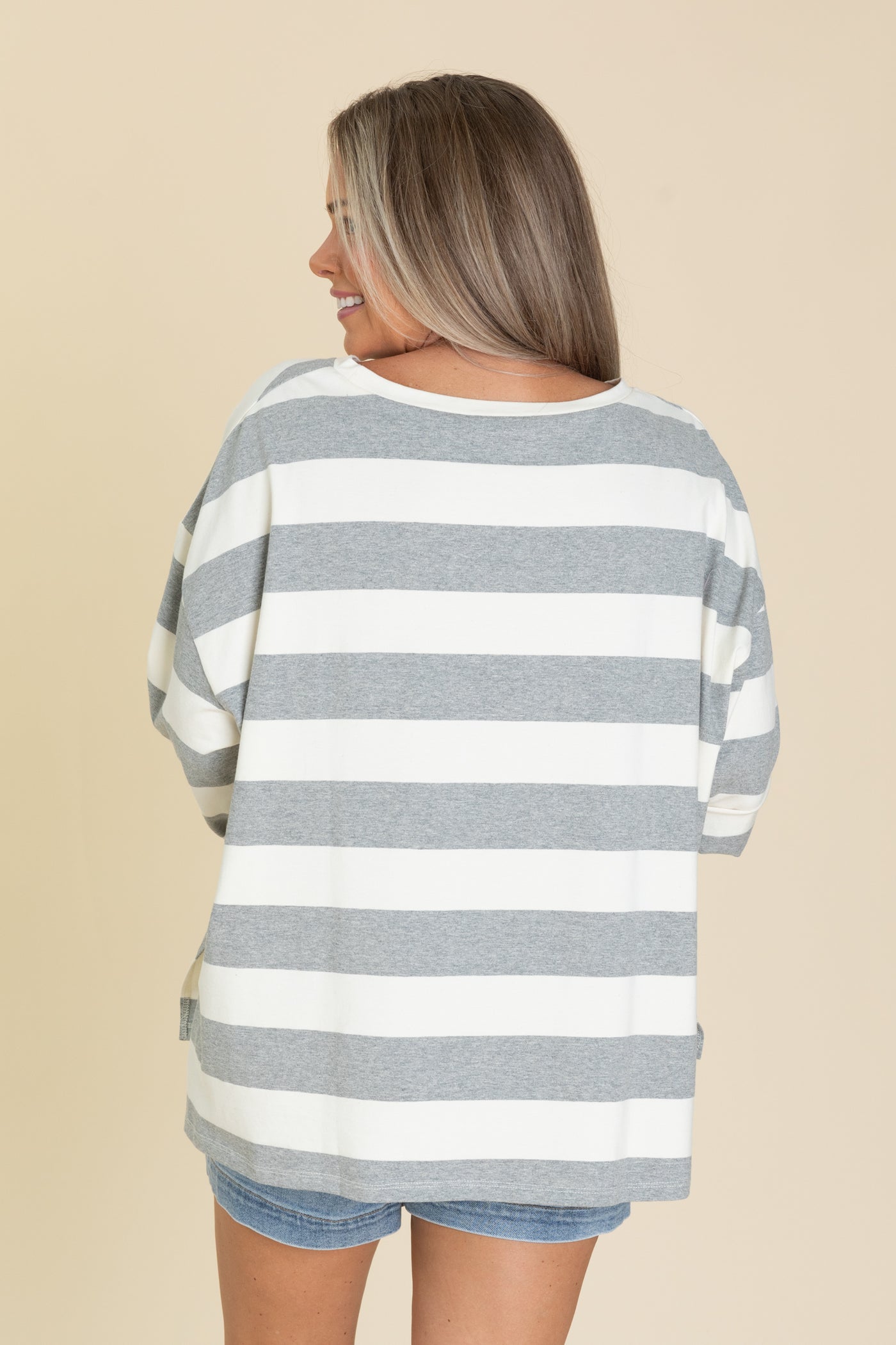 Heather Grey Stripe Front Pocket Knit Top