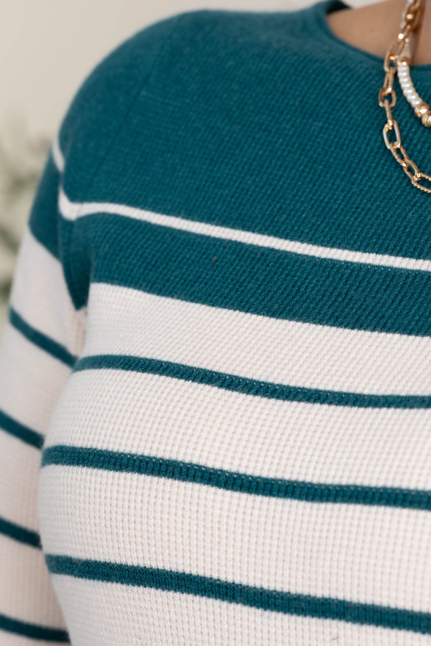 Teal Boat Neck Stripe Knit Sweater