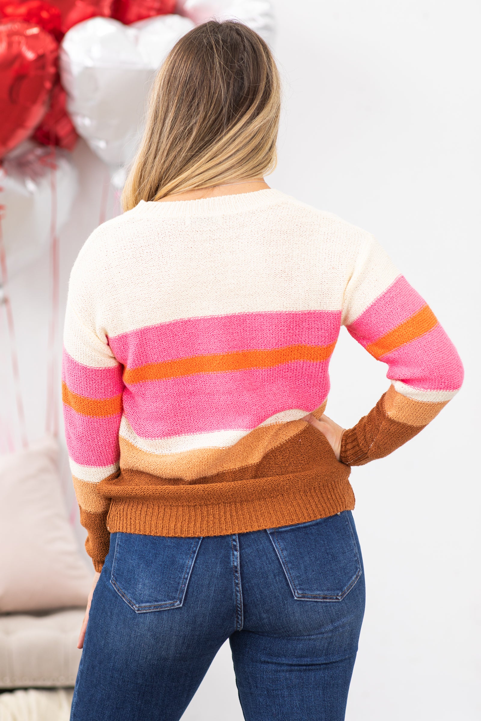 Pink and Camel Stripe Sweater