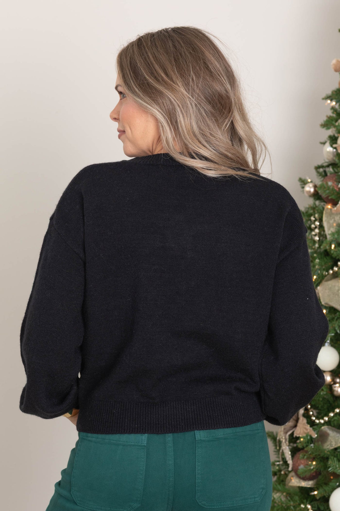 Black Pom Pom Christmas Tree Sweater